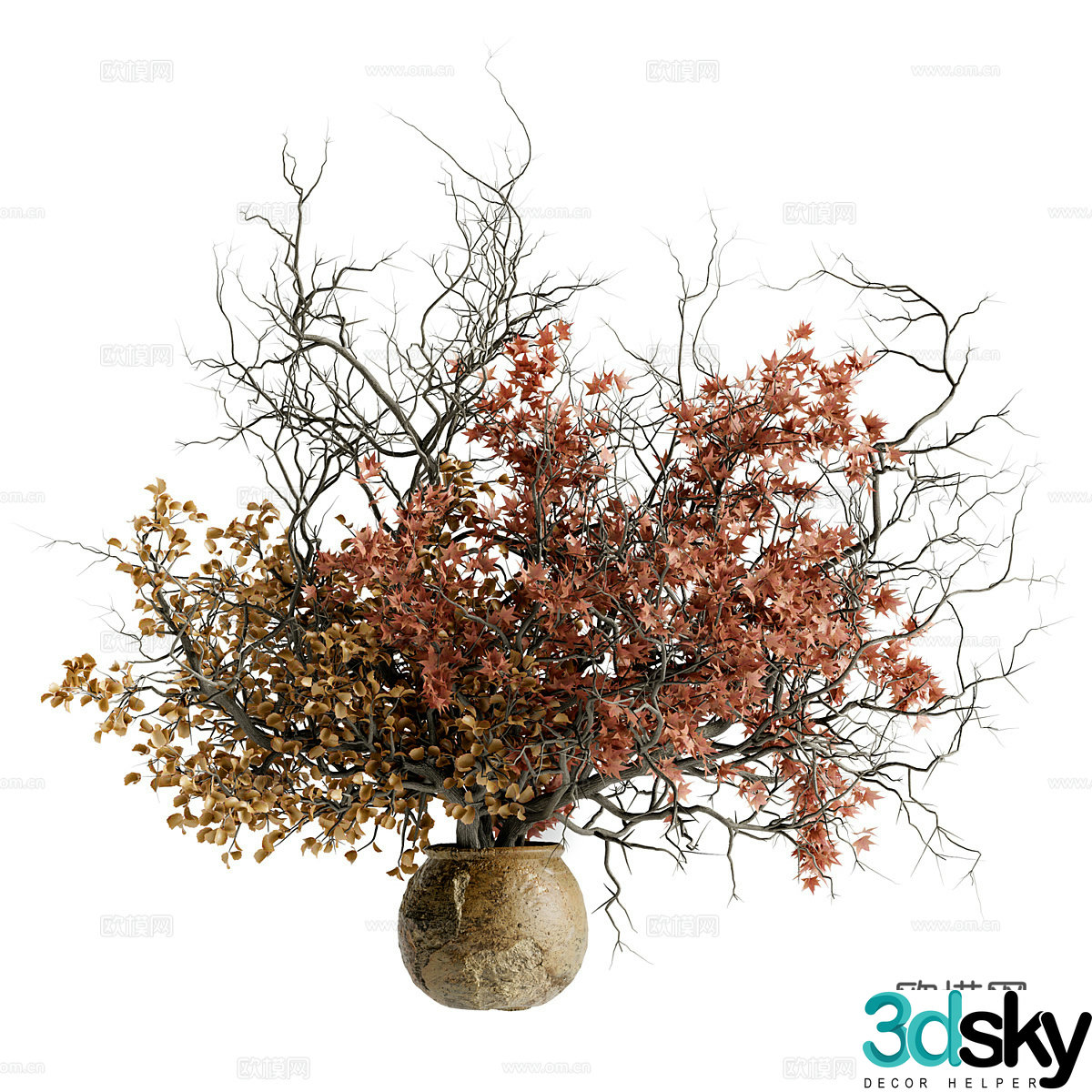 New Chinese style pot red maple flower art 3D model