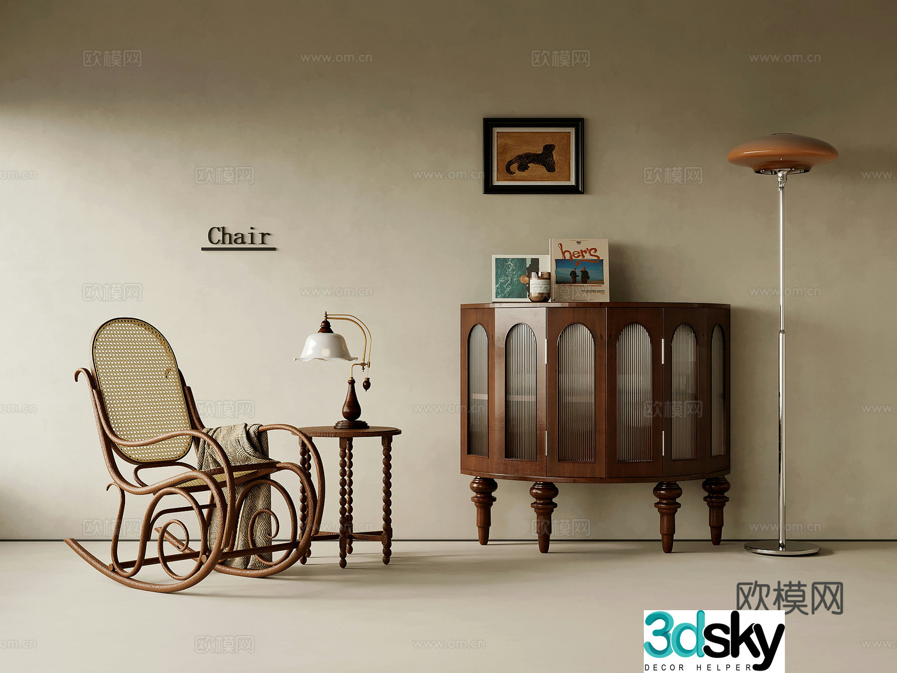 End view cabinet French retro style end view cabinet End view cabinet Leisure chair Side table Floor lamp 3D model