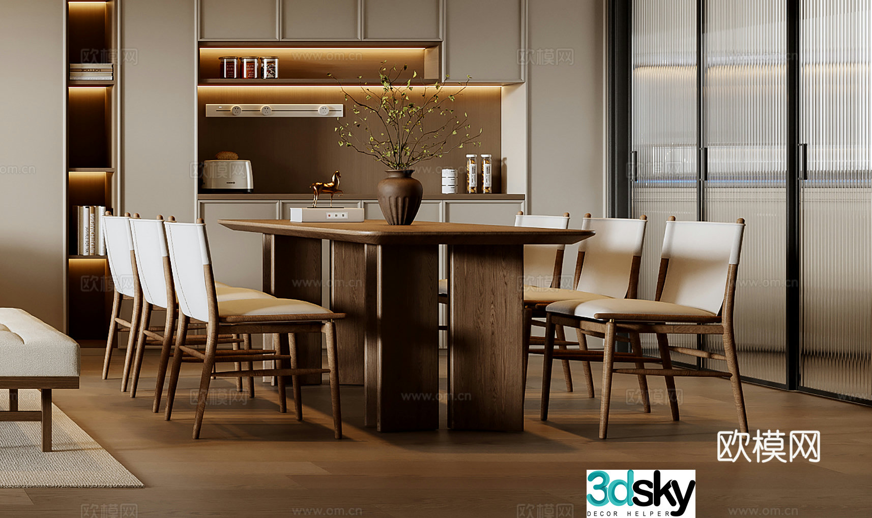 New Chinese dining table and chair 3D model