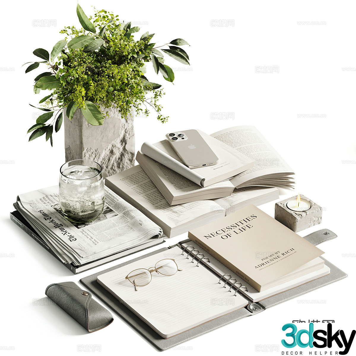 Modern book decoration set 3d model