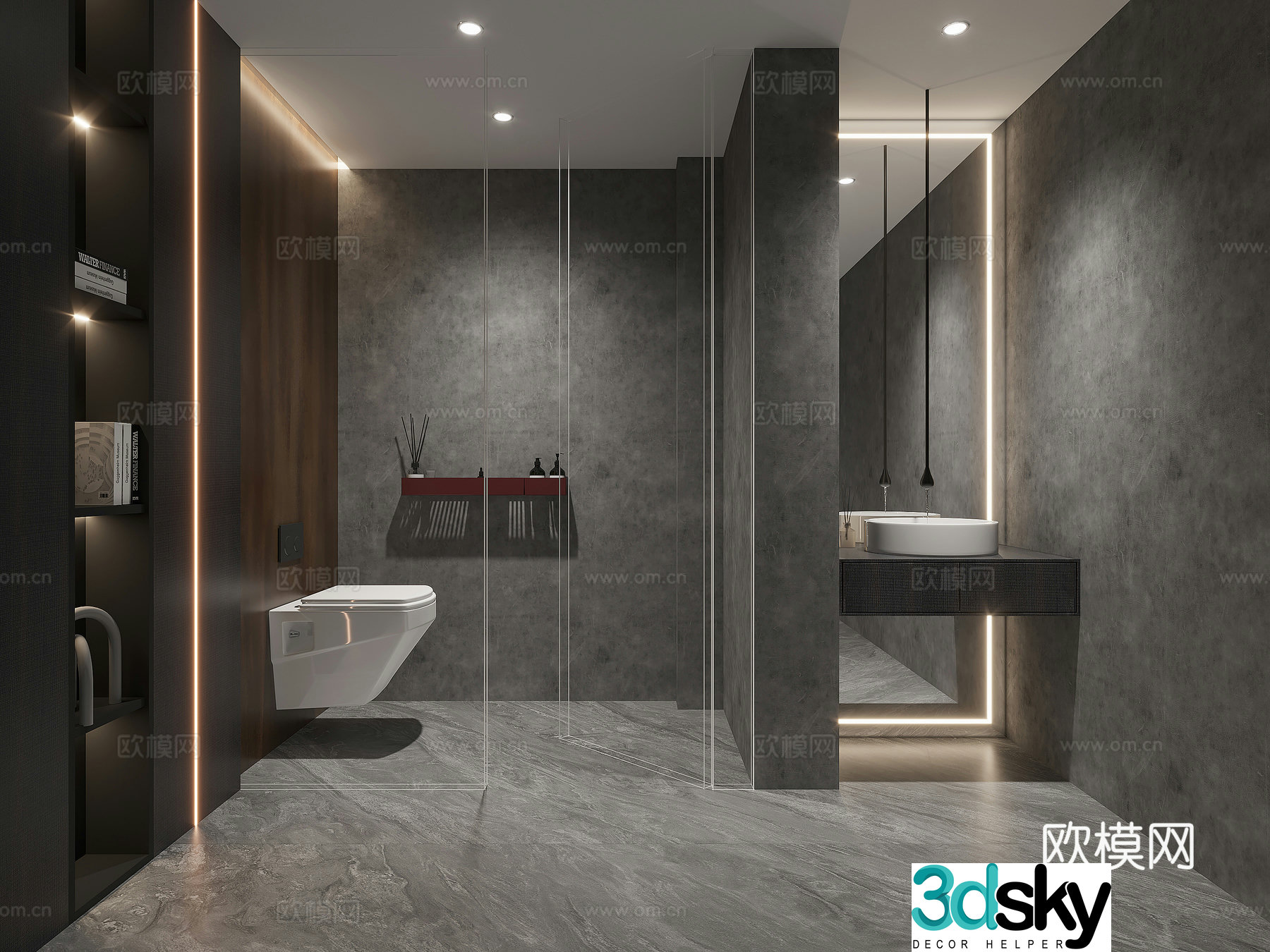 Modern black and white bathroom wet and dry bathroom 3d model
