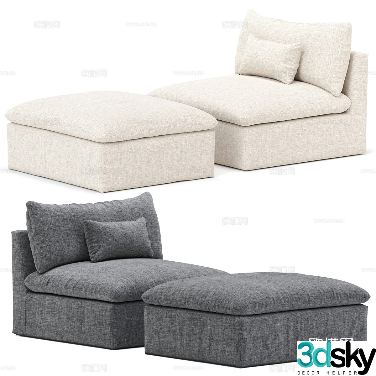 Modern cream style fabric sofa chair 3d model