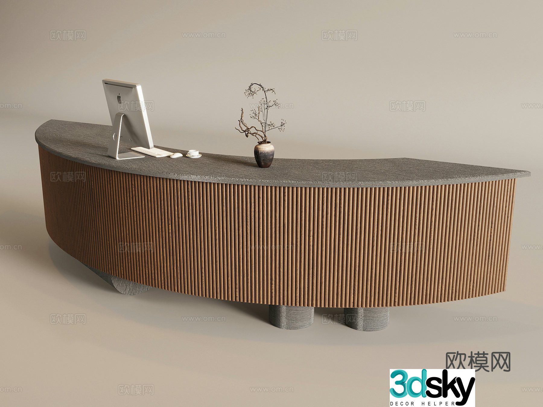 Wasabi Middle Style Cashier Bar Reception Desk Front Desk Arc solid wood grille counter 3D model
