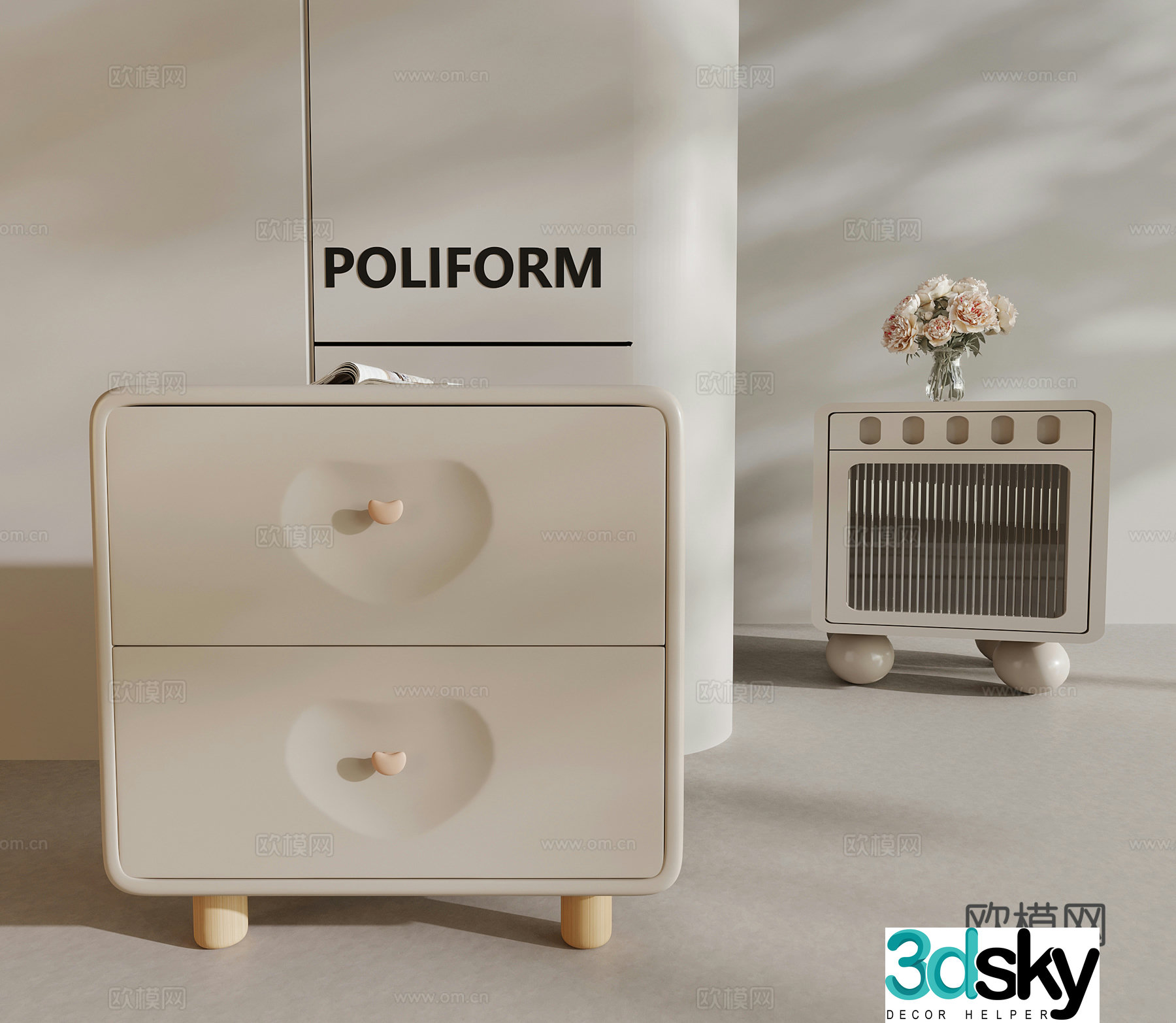 Modern creamy nightstand decorative ornaments 3d model