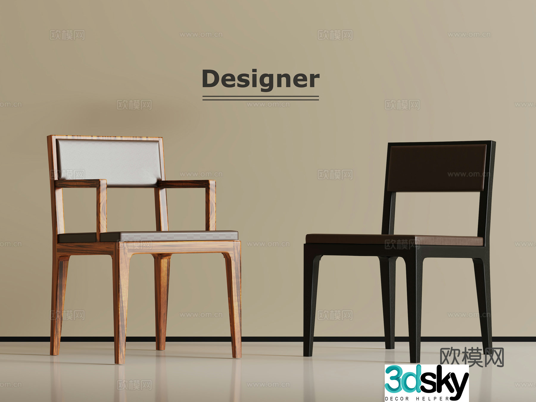 New Chinese style single chair dining chair 3D model
