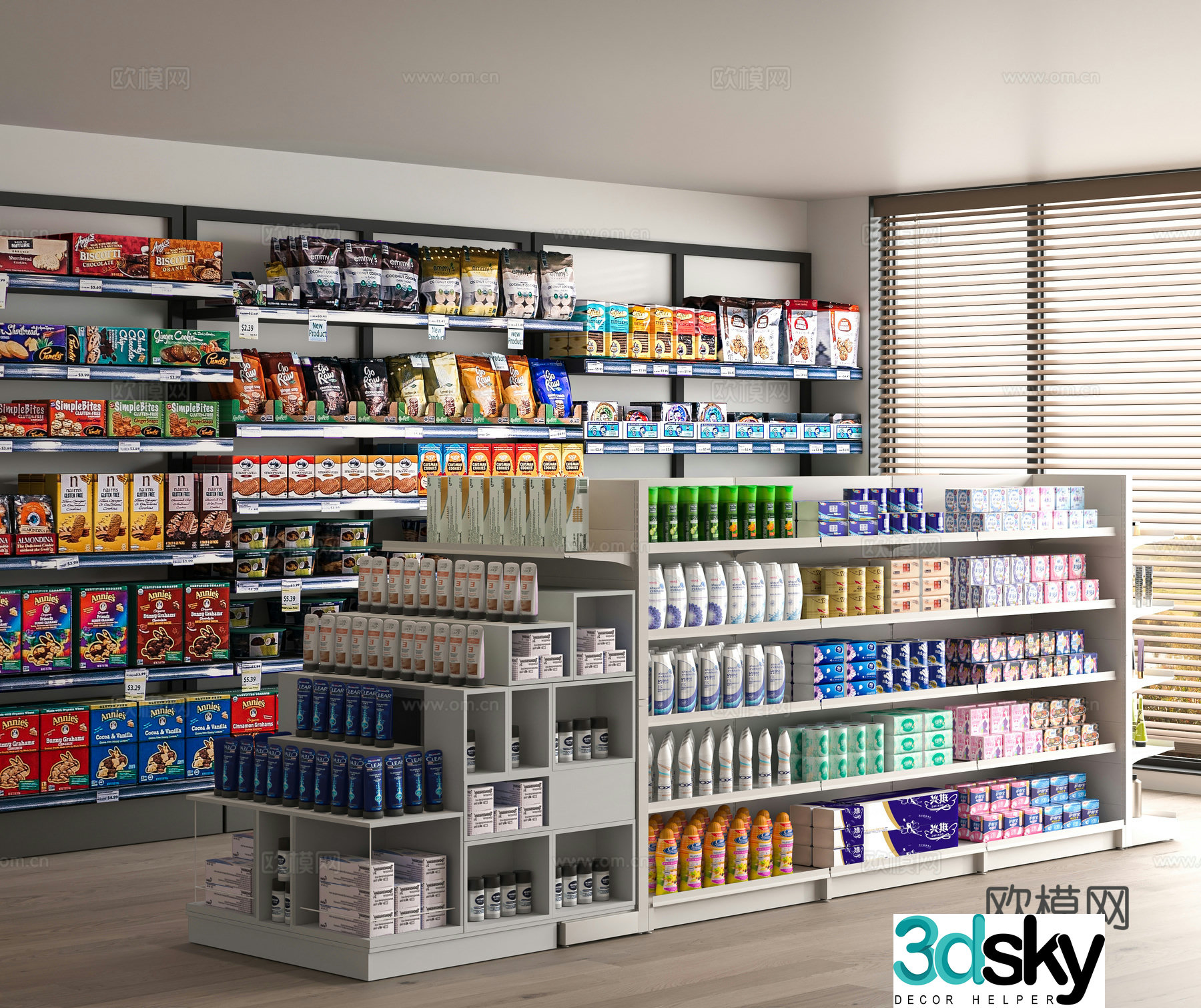 Modern supermarket shelves 3d model
