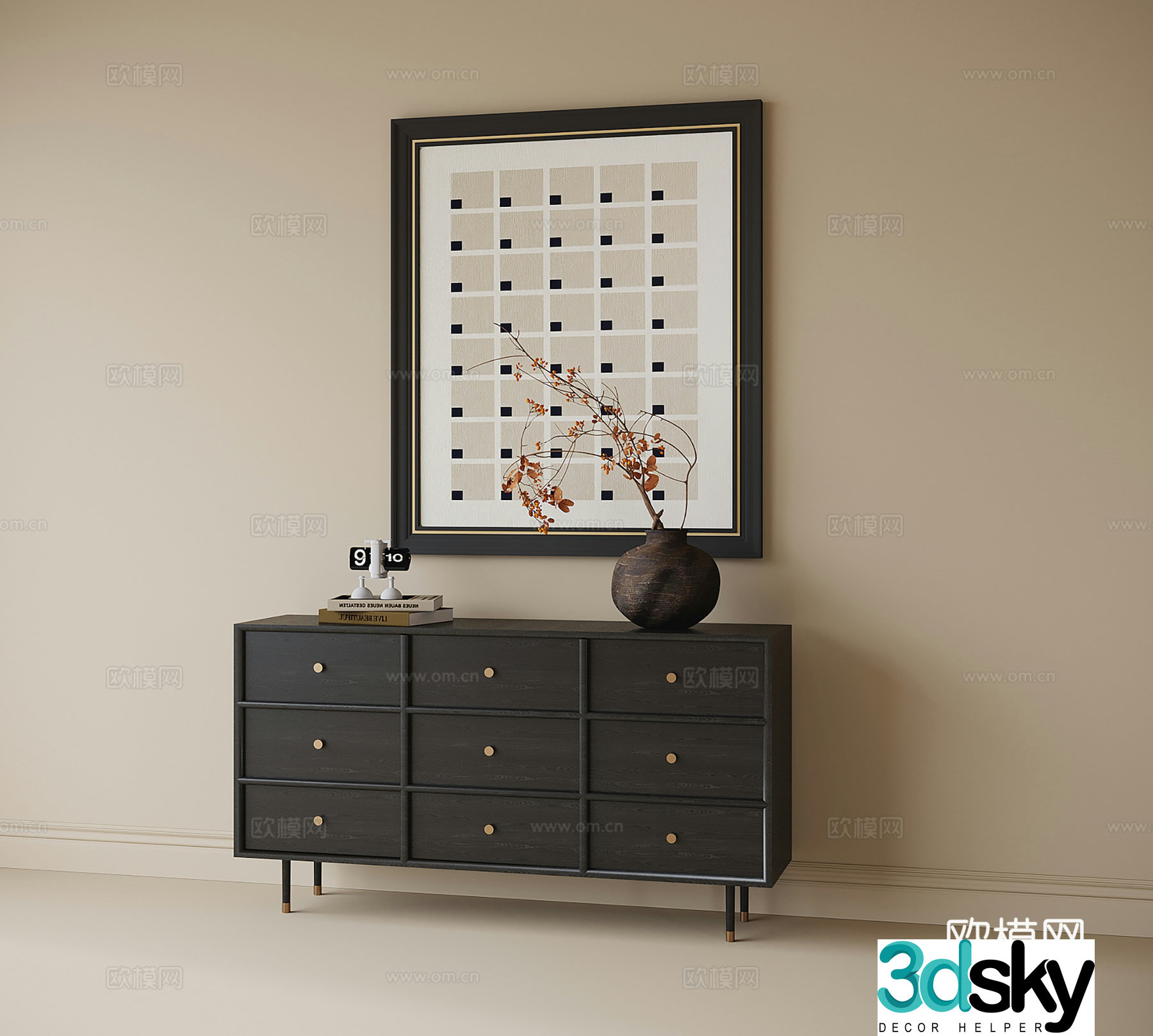 Modern entrance cabinet decorative cabinet shoe cabinet 3D model of hanging paintings