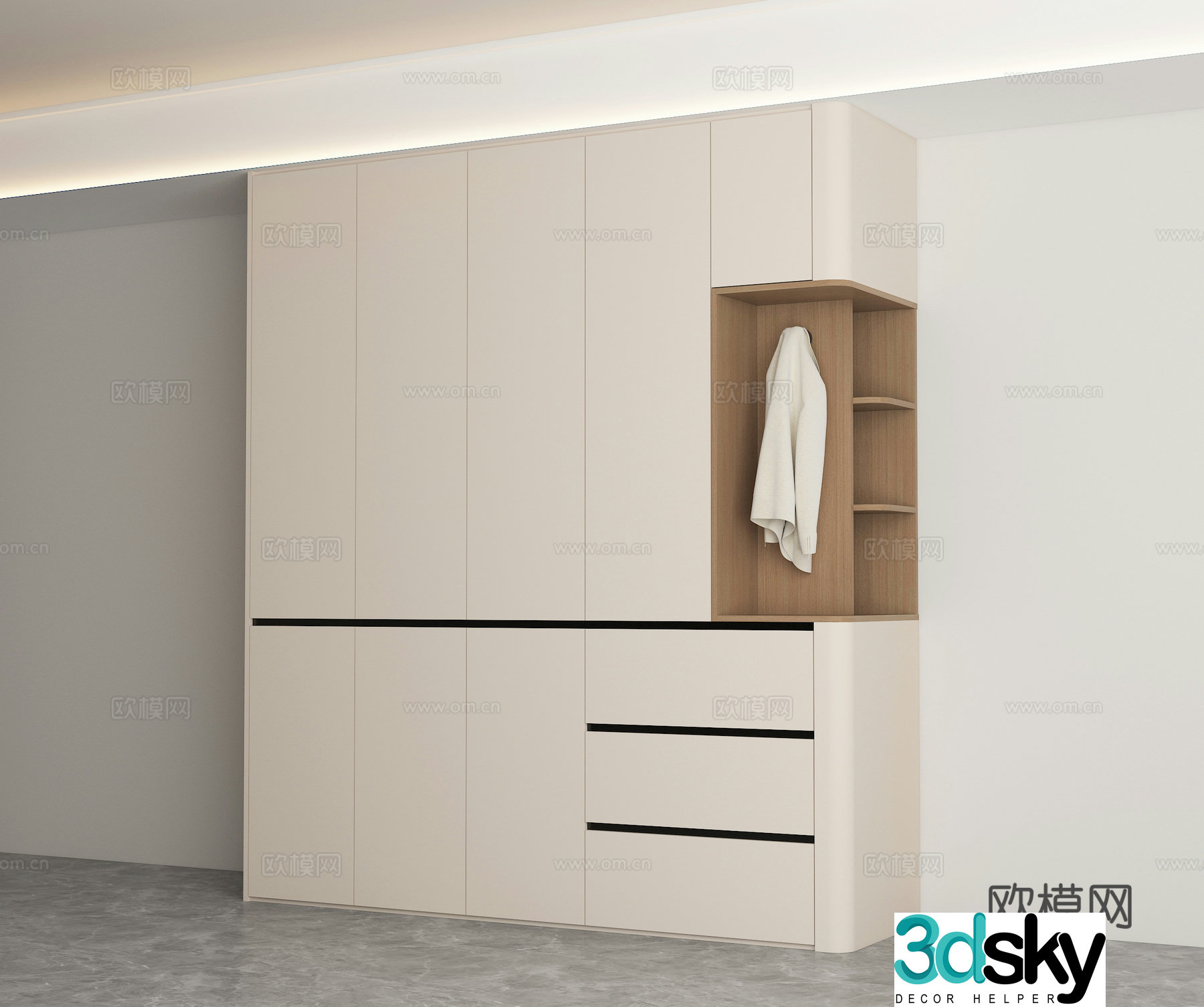 Modern Cream Trench Wardrobe 3d Model