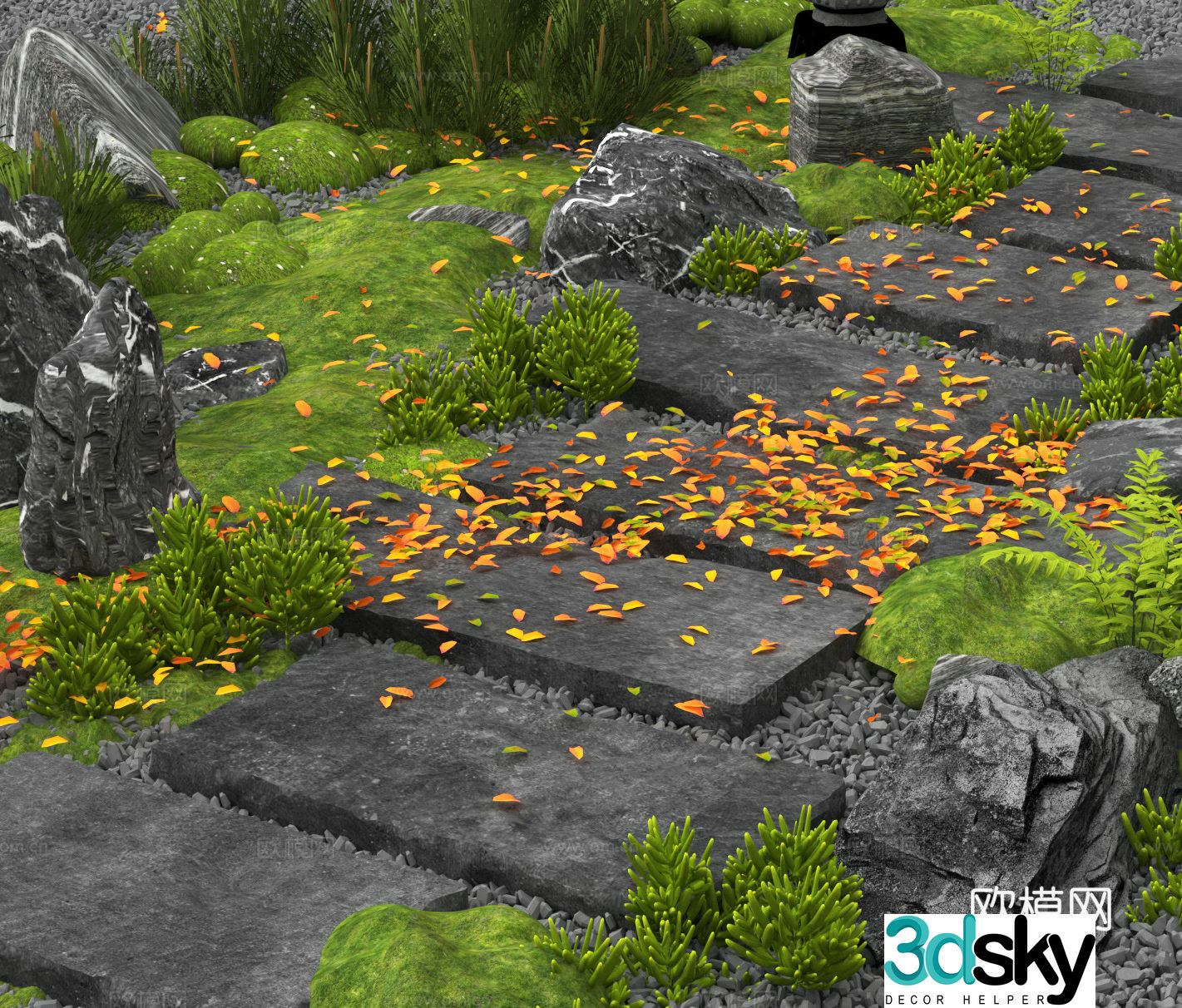 Bluestone Slate Stone Slab Road Bluestone Road Tingbu Sketch Park Paving 3D Model
