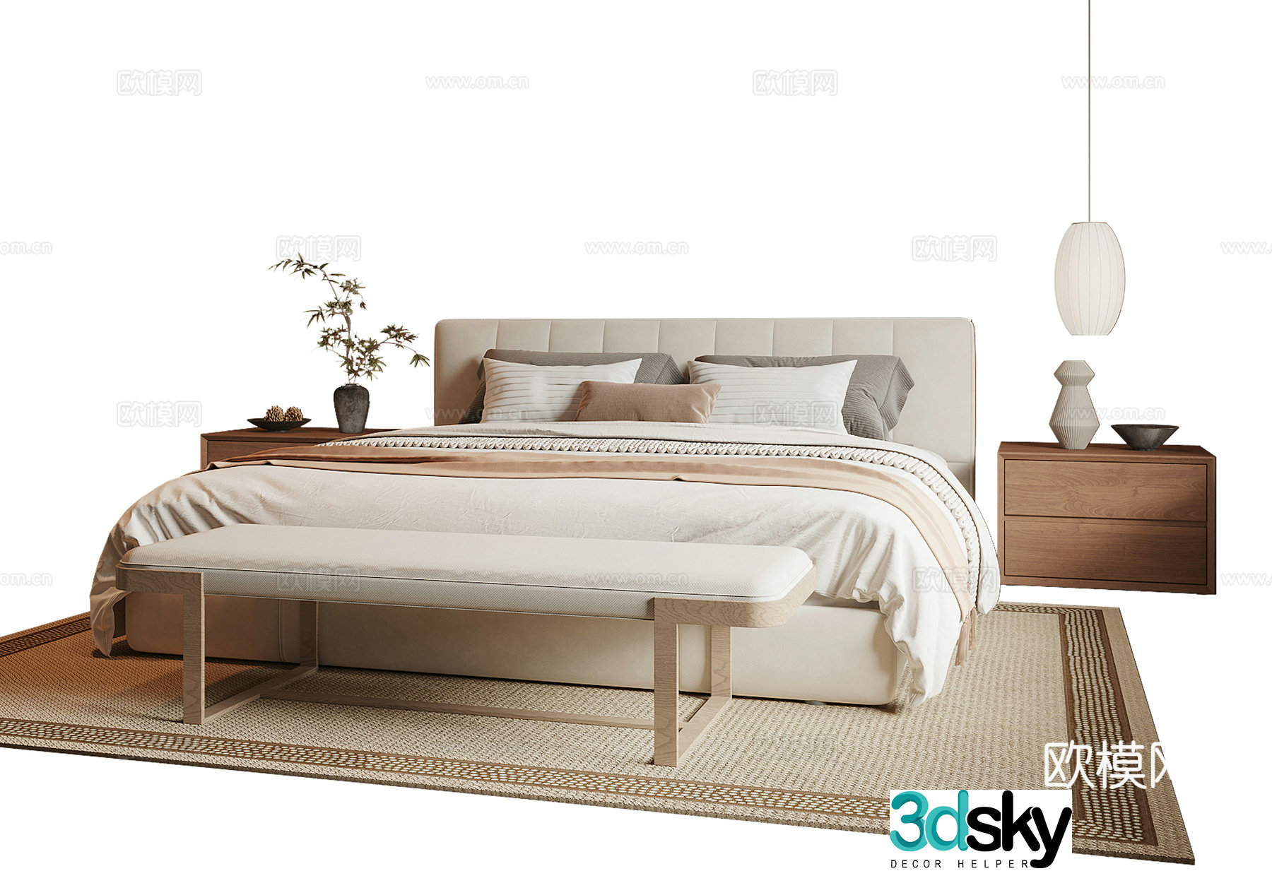 Song style double bed 3D model