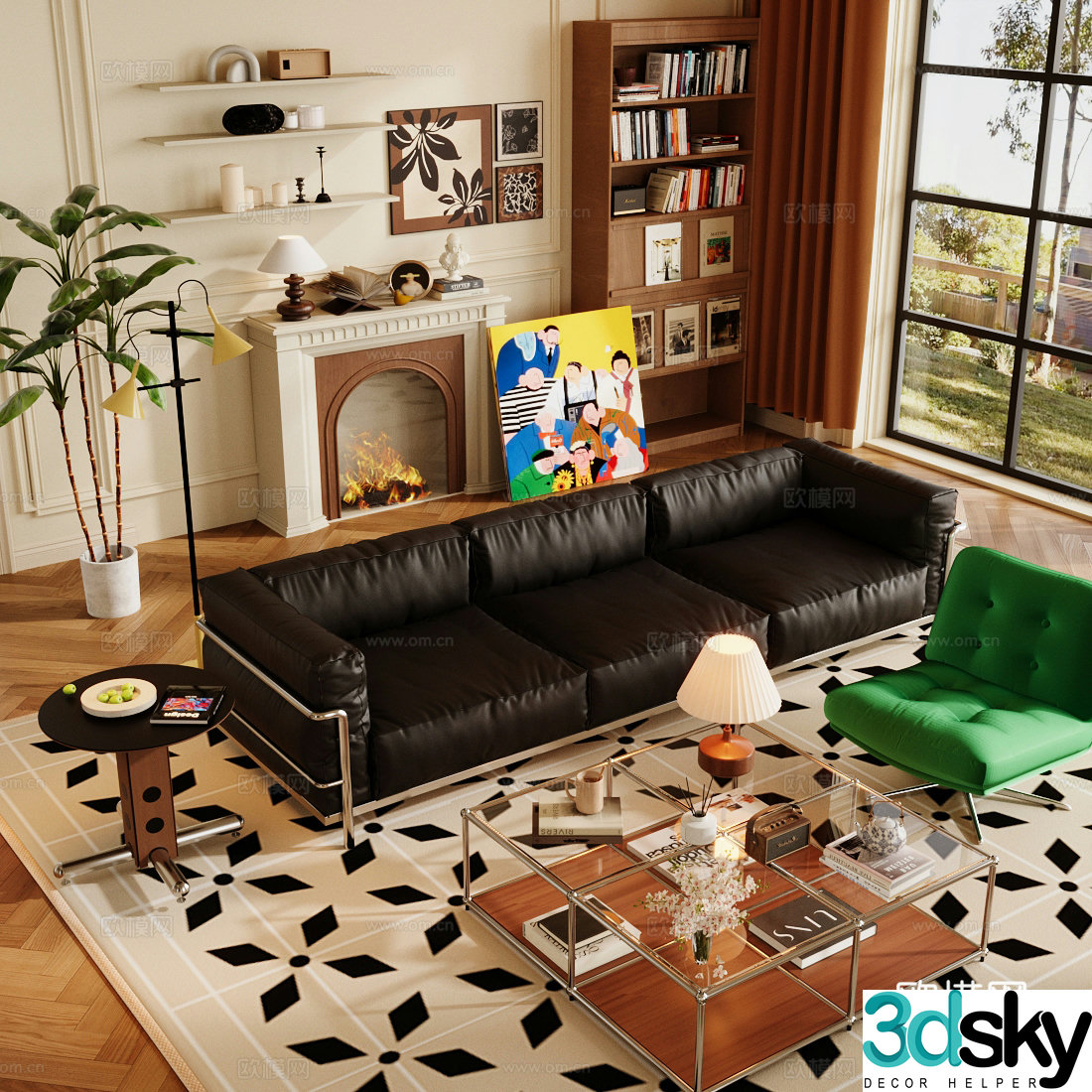 Medium-old home living room living room sofa coffee table combination medieval style living room medieval style multi-person sofa 3D model