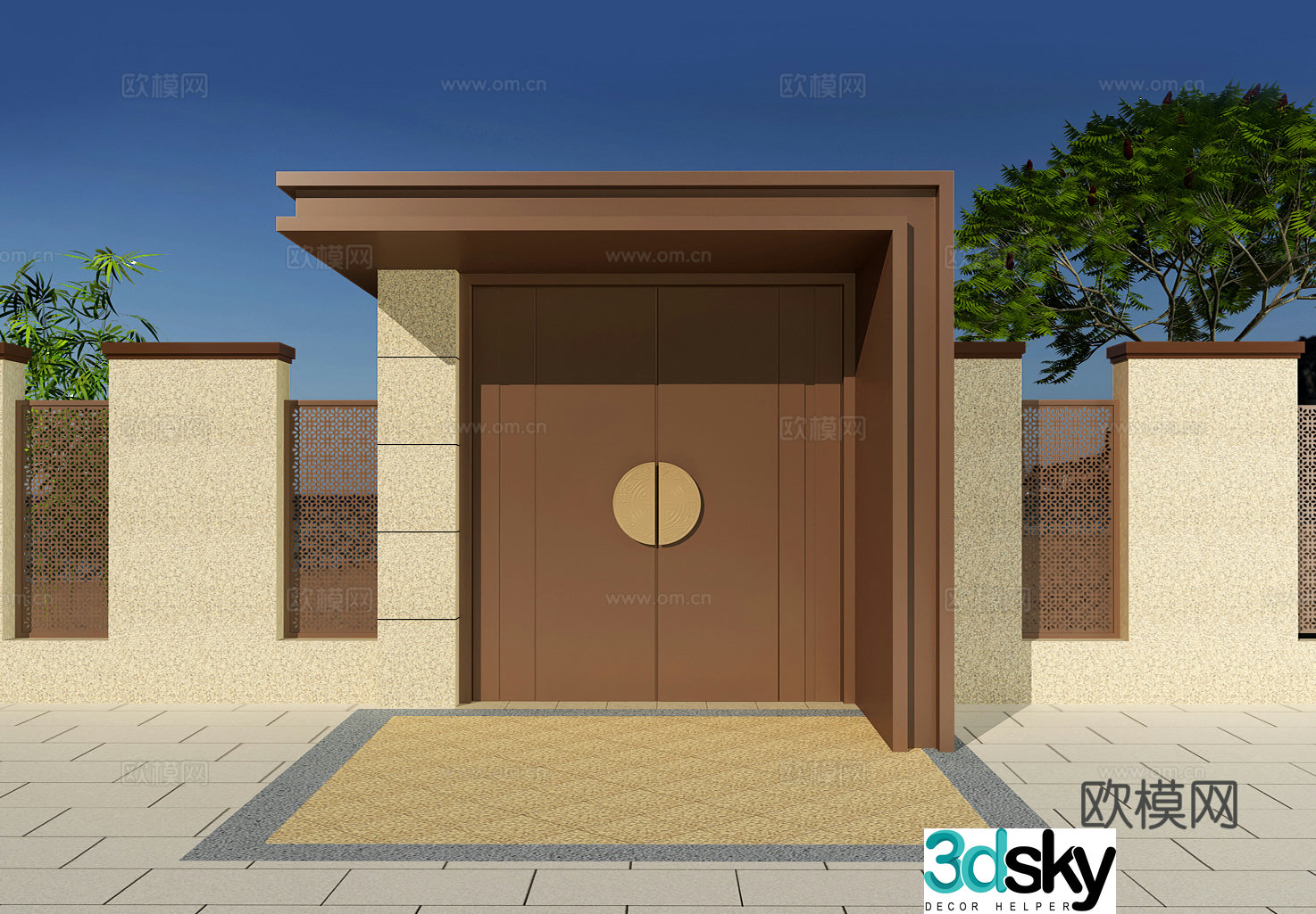 New Chinese style courtyard door villa door 3d model