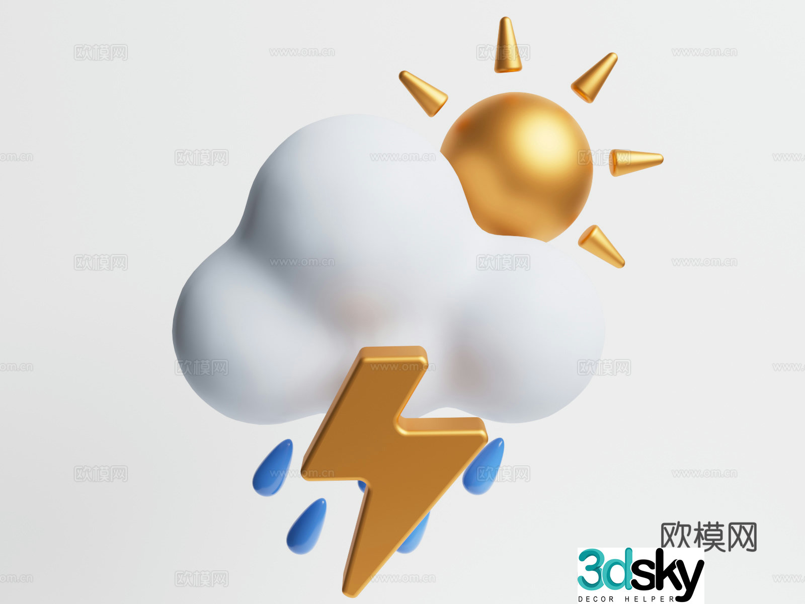Weather forecast Thunderstorm Weather state icon Cartoon weather 3d model