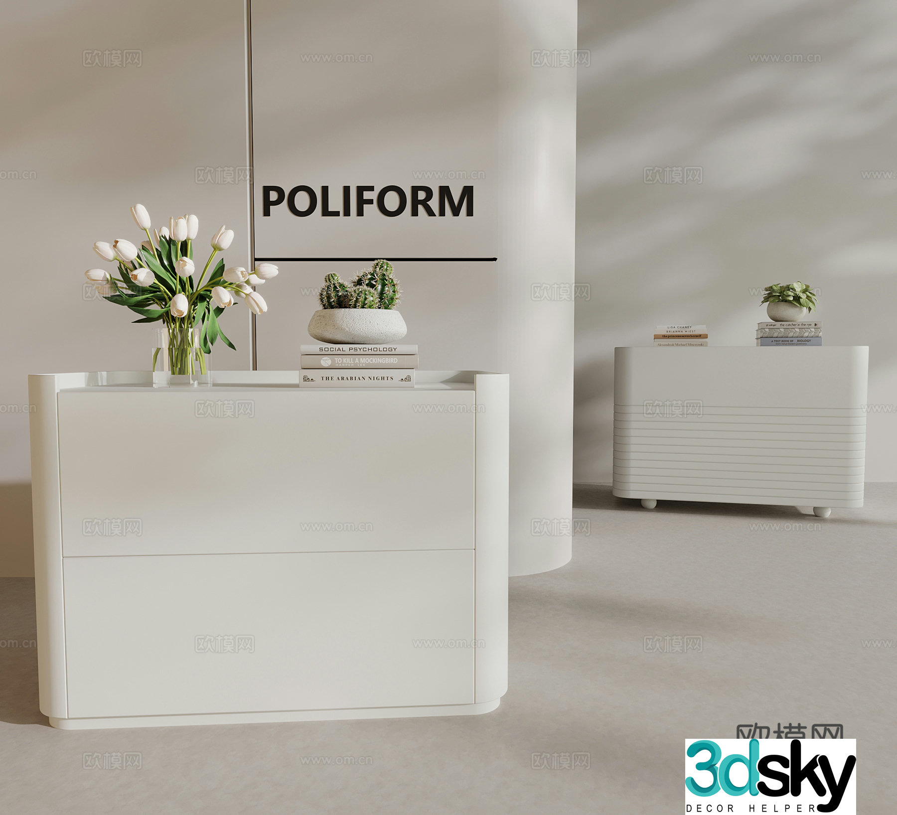 Modern creamy nightstand decorative ornaments 3d model