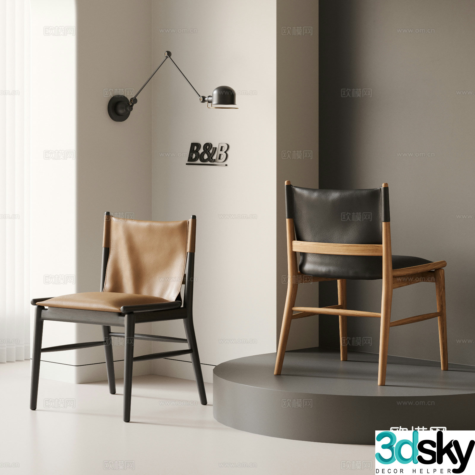 b&b Italian dining chair combination single chair leather chair wooden chair book chair leisure chair 3d model