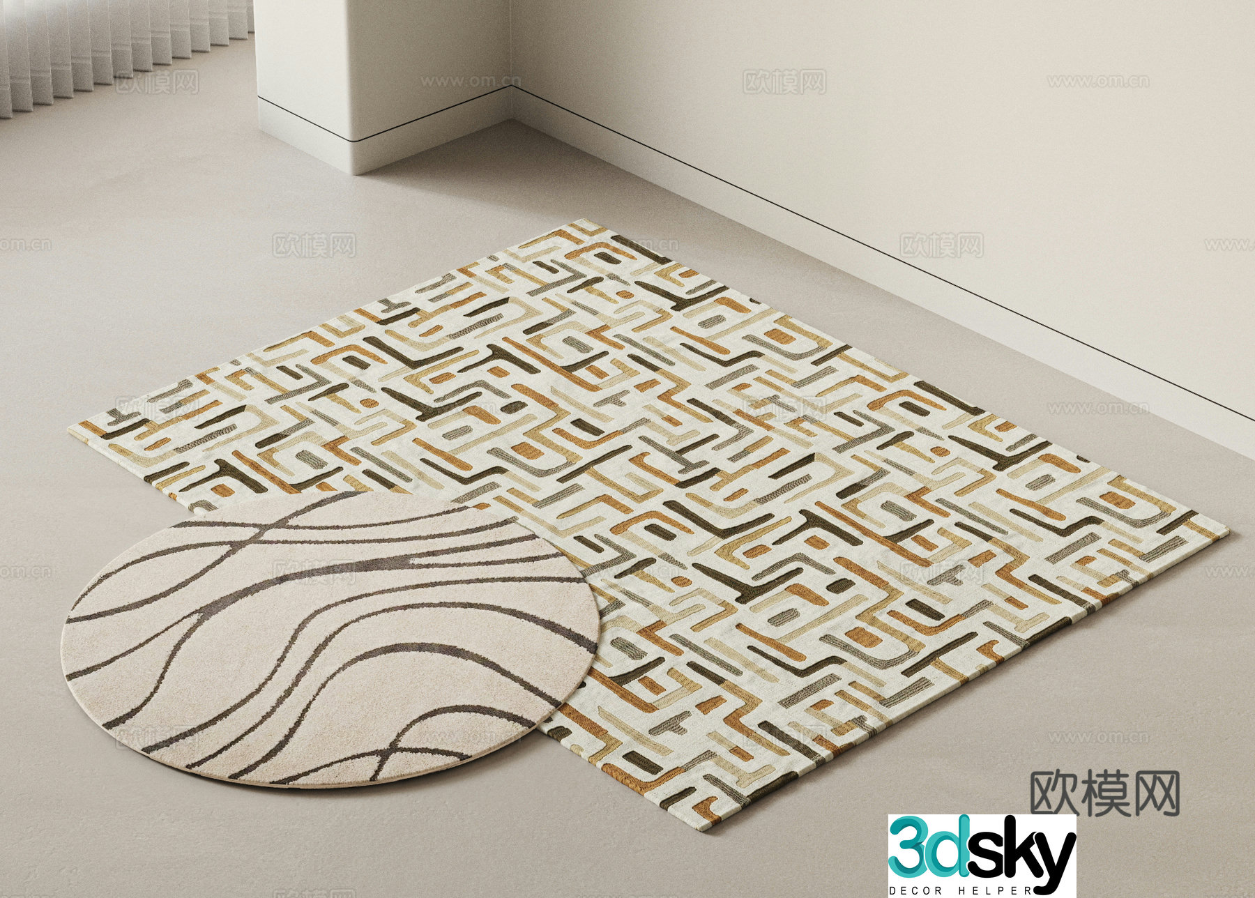 Modern carpet combination Memphis rug medieval style rug color rug square rug 3d model