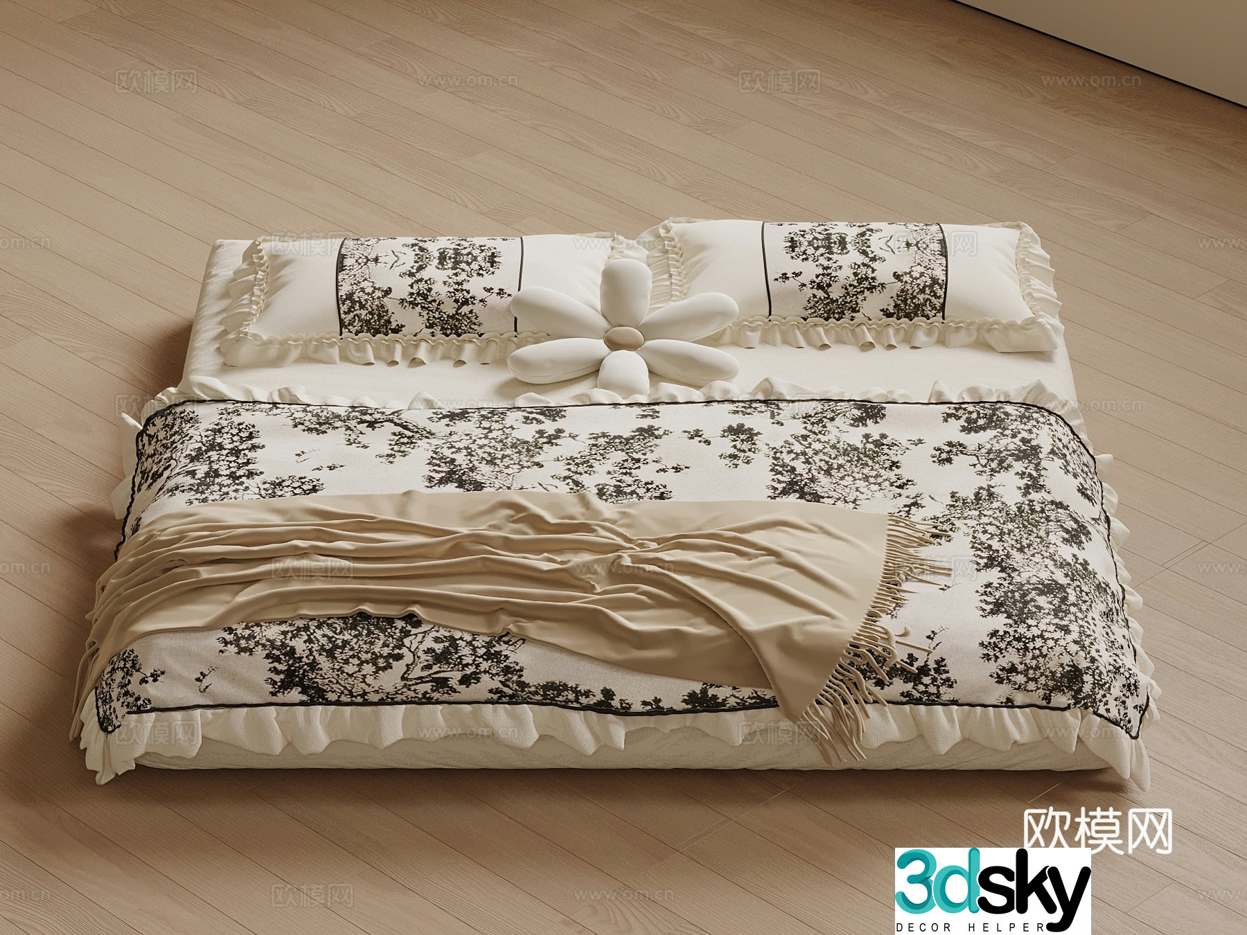 French bedding double bed 3d model