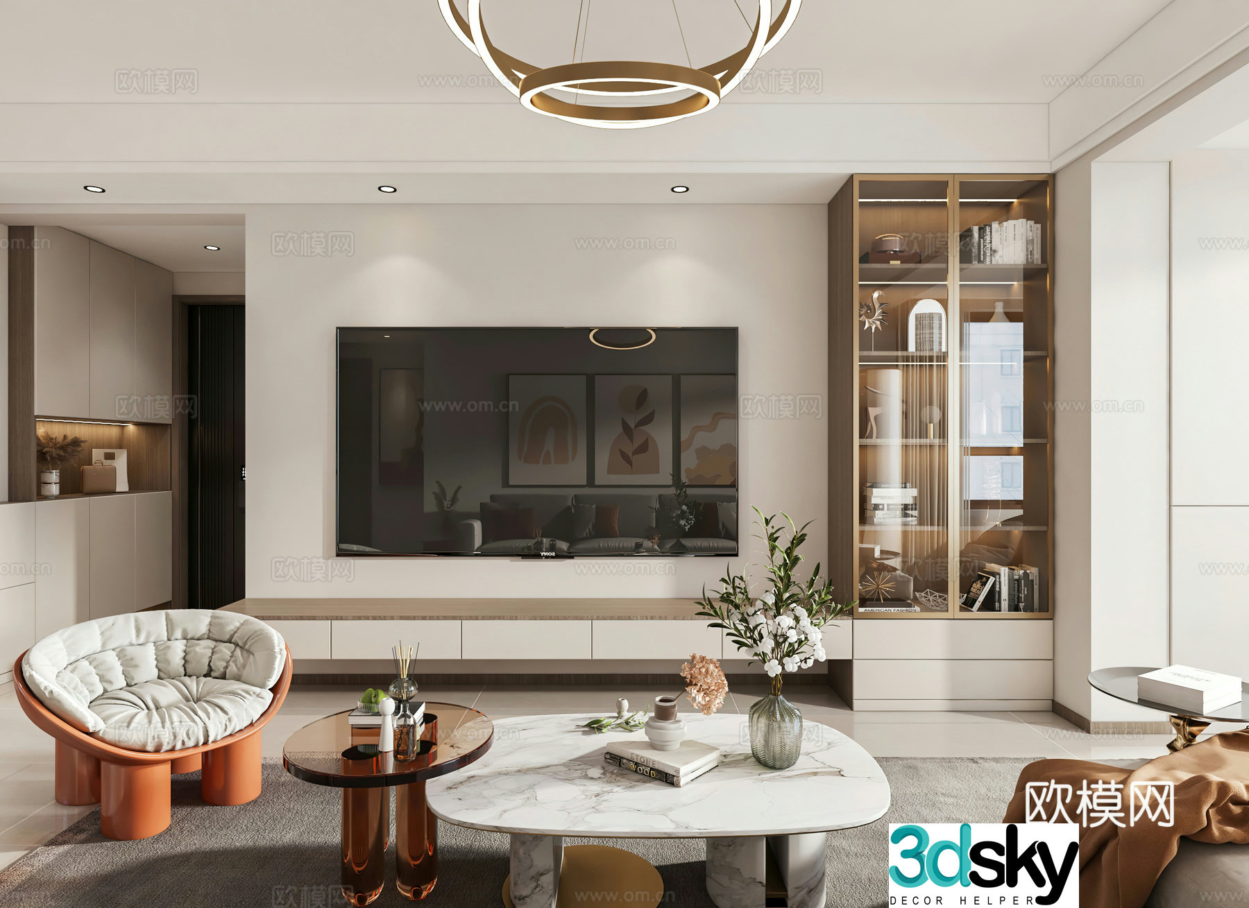 Modern living and dining room wine cabinet TV wall dopamine element 3D model