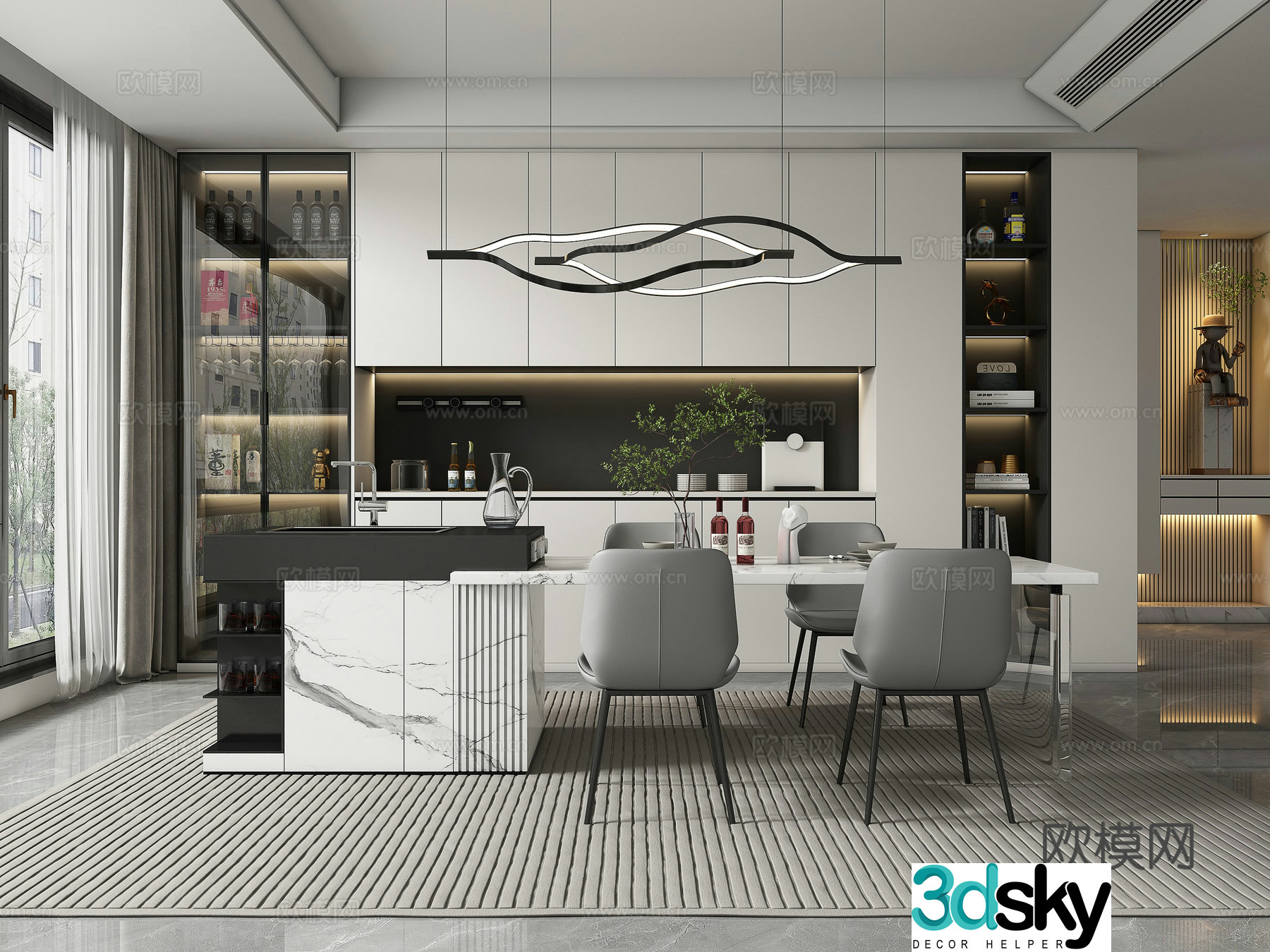 Modern restaurant island 3d model