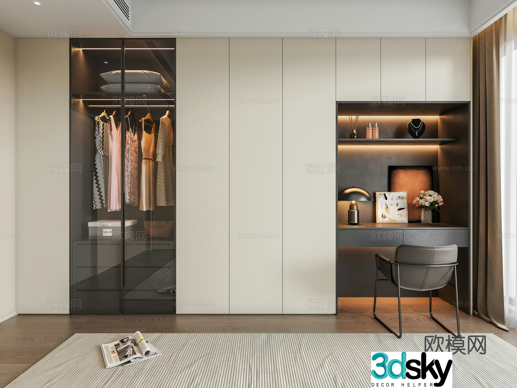Modern Italian master bedroom wardrobe bedroom wardrobe wardrobe dressing table glass wardrobe 3d model