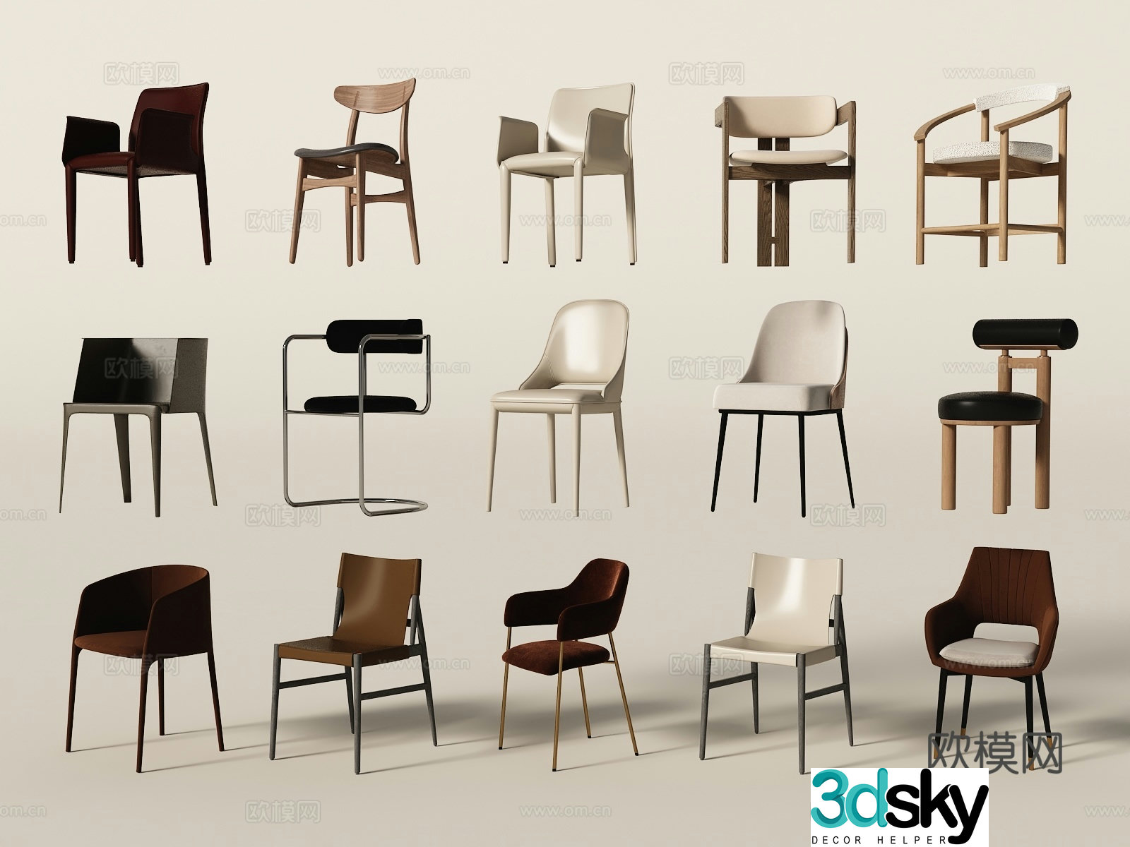 Modern dining chair single chair 3d model