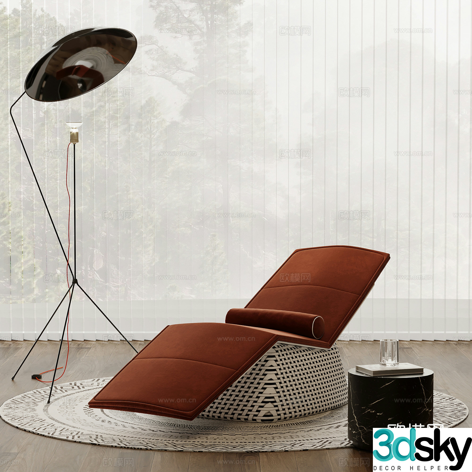 Recliner modern simple recliner leisure chair side chair floor lamp 3d model