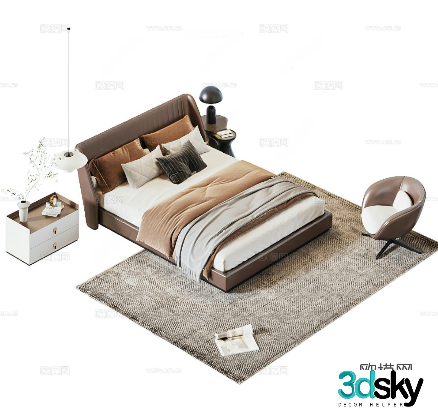 Modern double bed 3d model