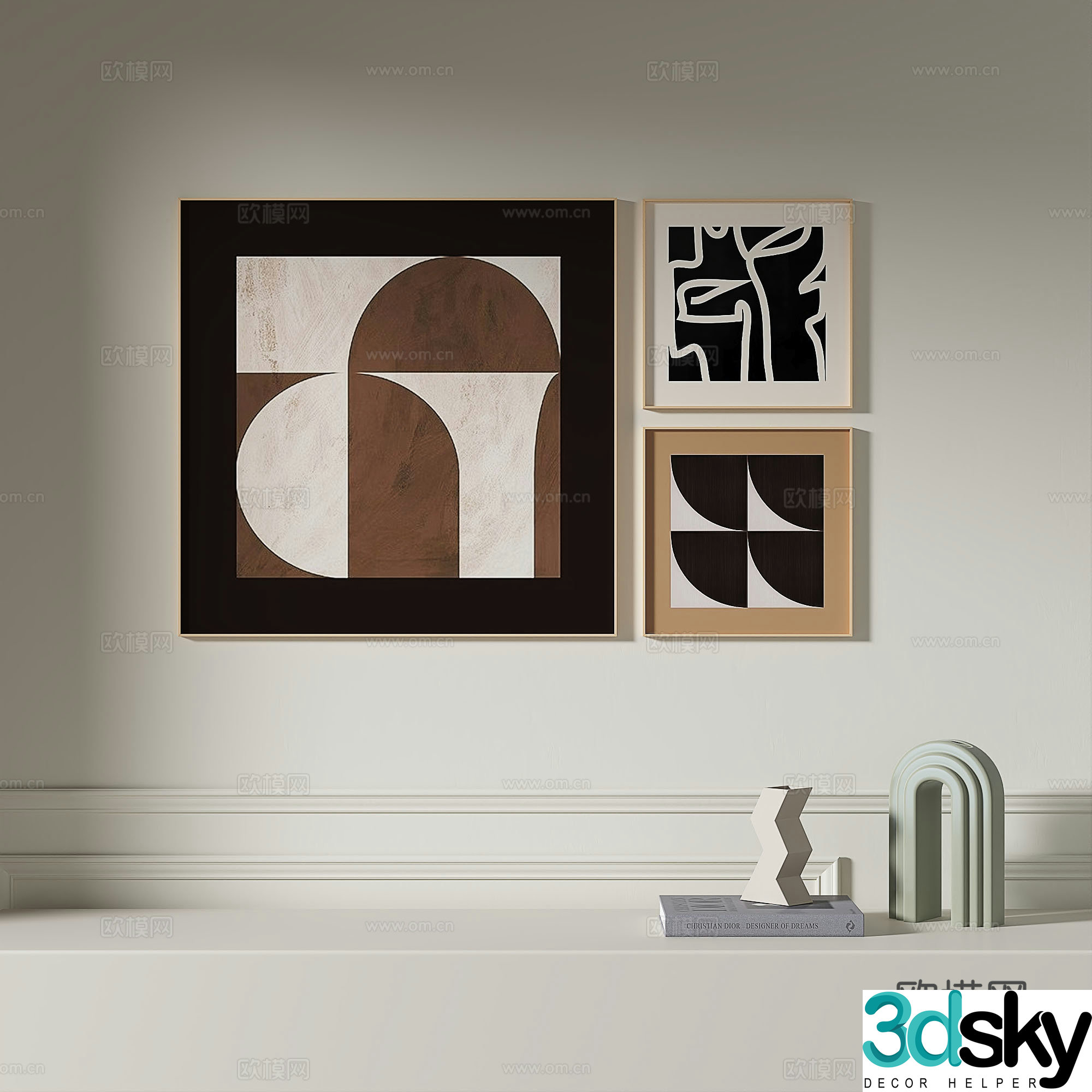 Modern retro medieval simple abstract light luxury decorative painting 3d model