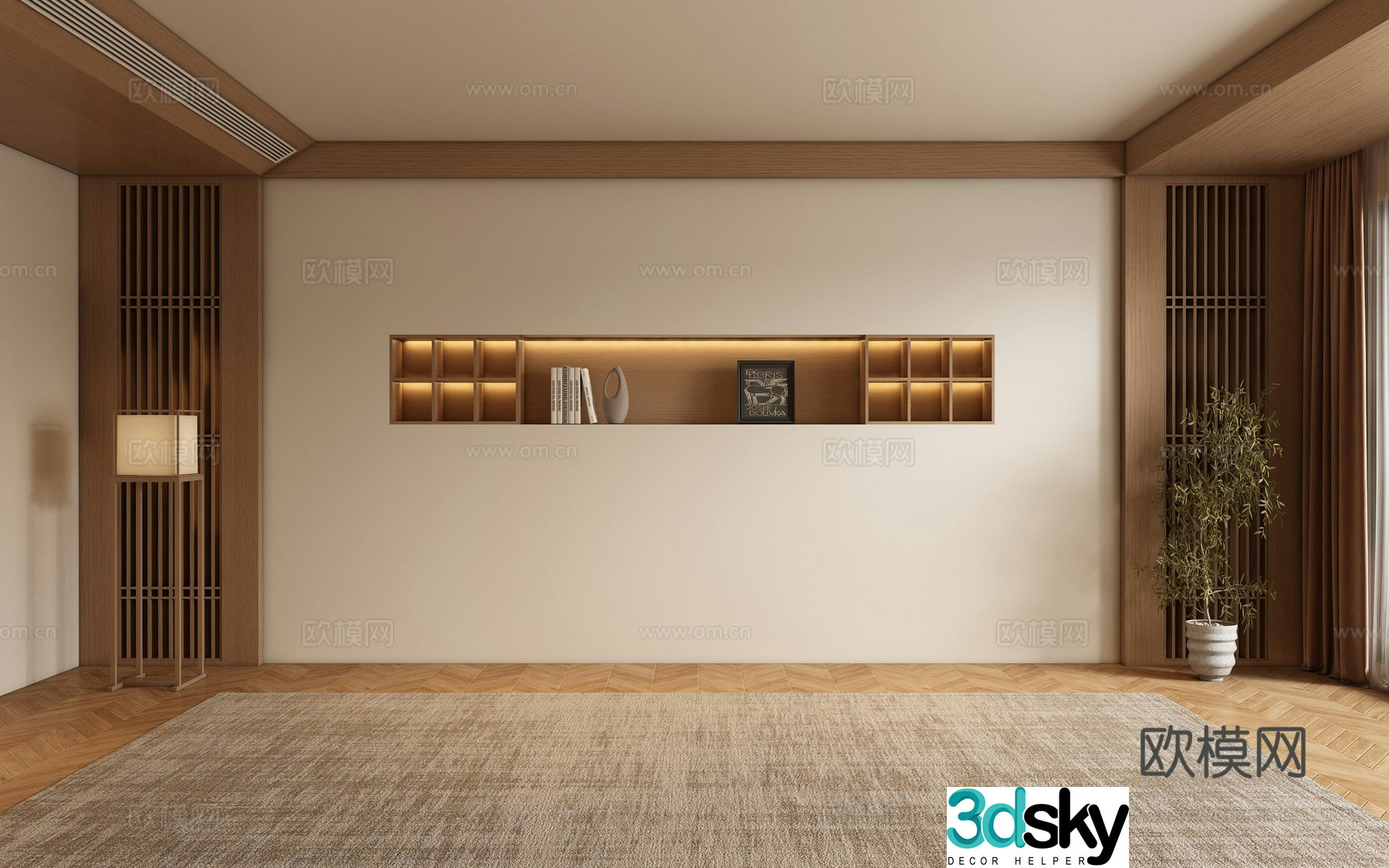 New Chinese Song style living room background wall 3D model
