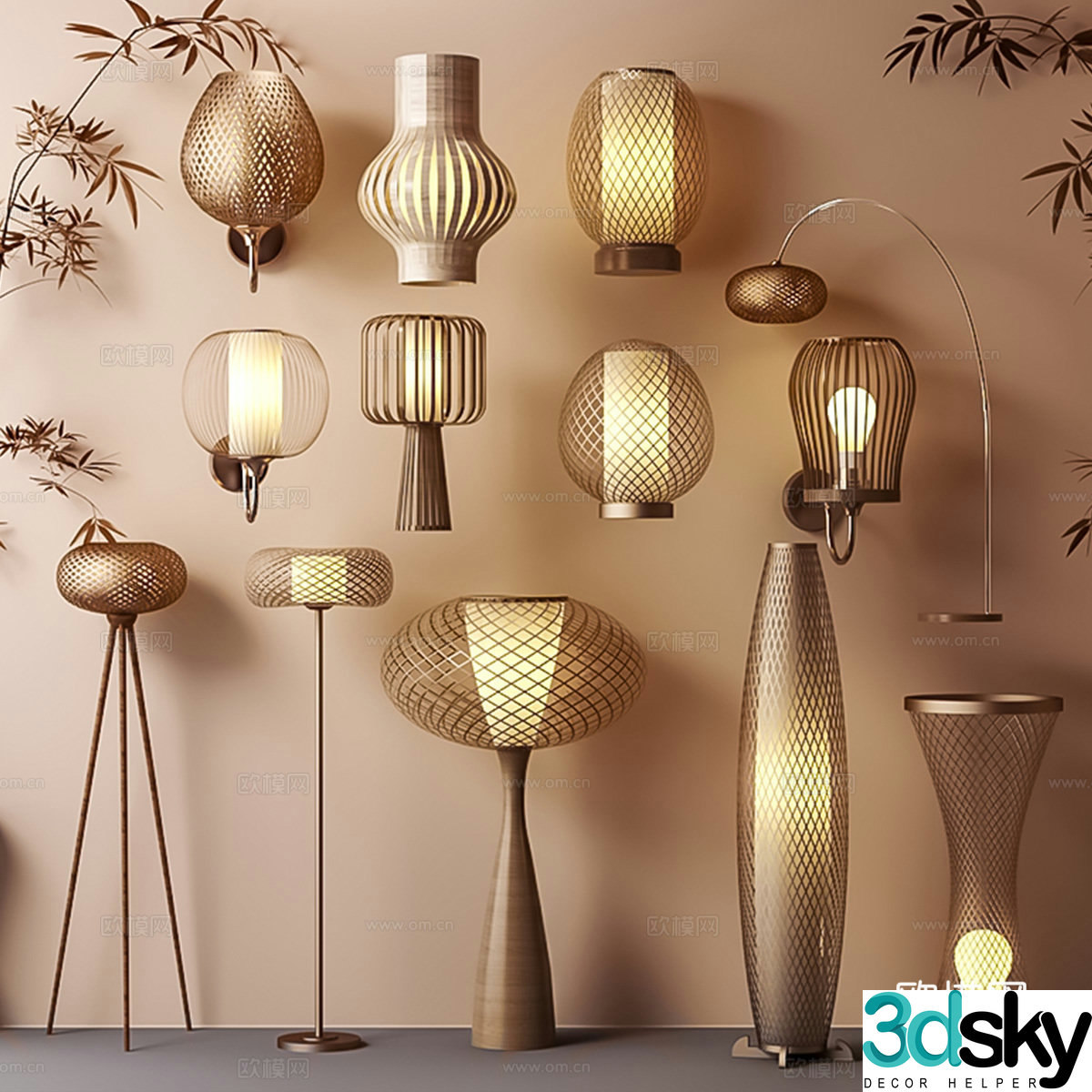 Floor lamp wall lamp combination 3D model