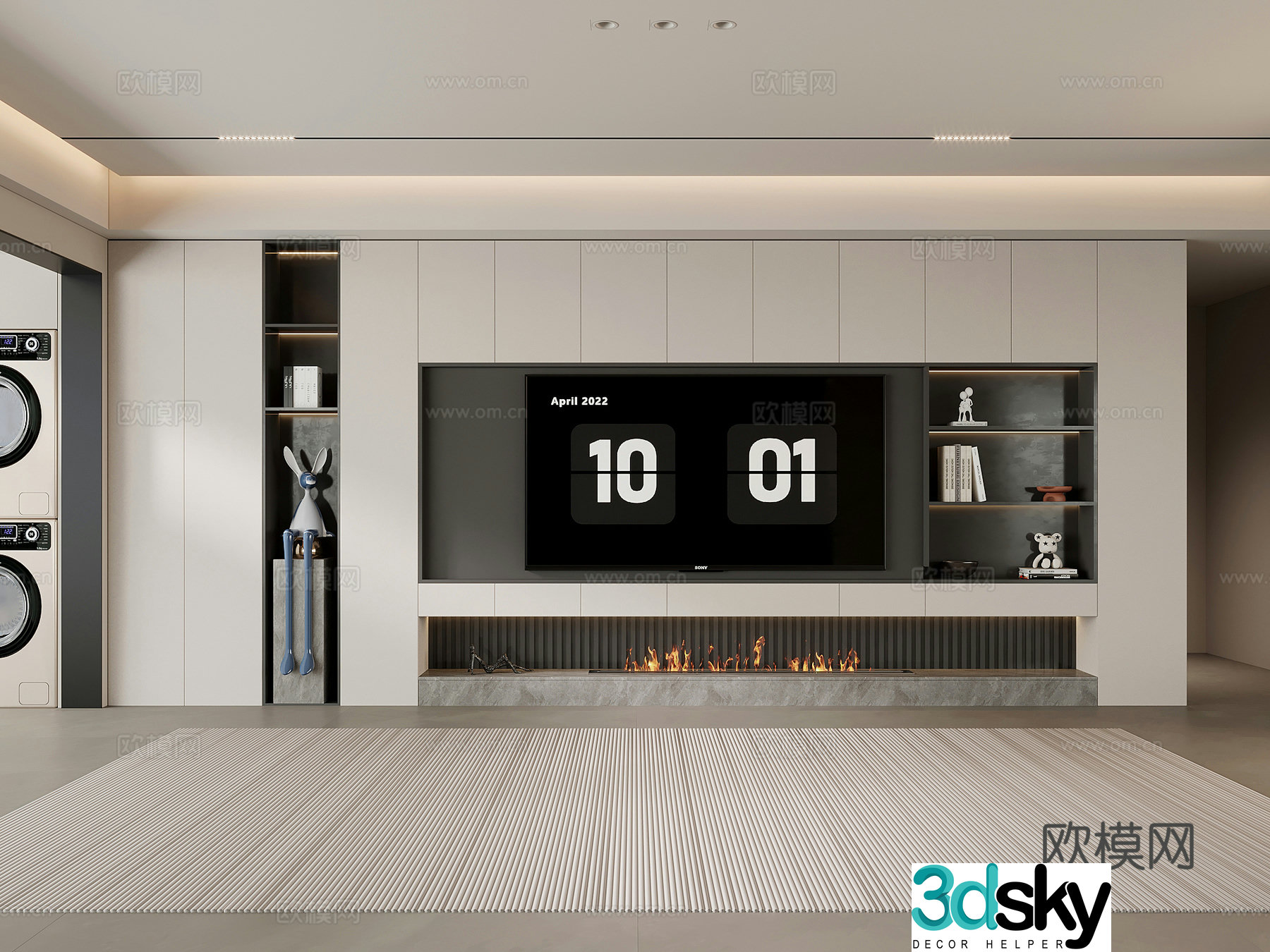 Living room Modern minimalist living room TV background wall TV cabinet decorative ornaments 3d model