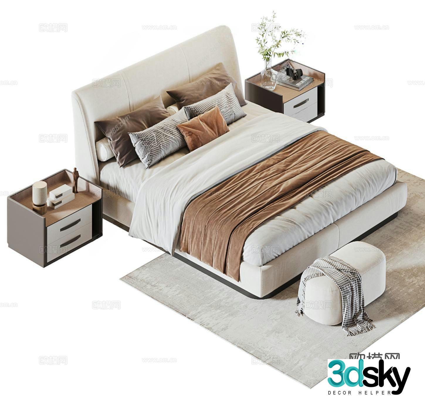 Modern double bed 3d model