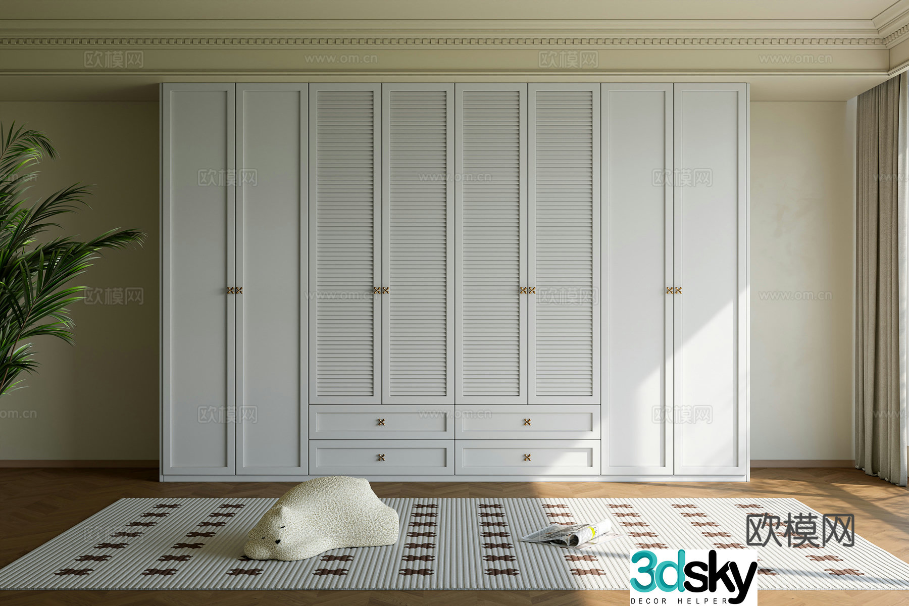 French retro style bedroom wardrobe 3d model
