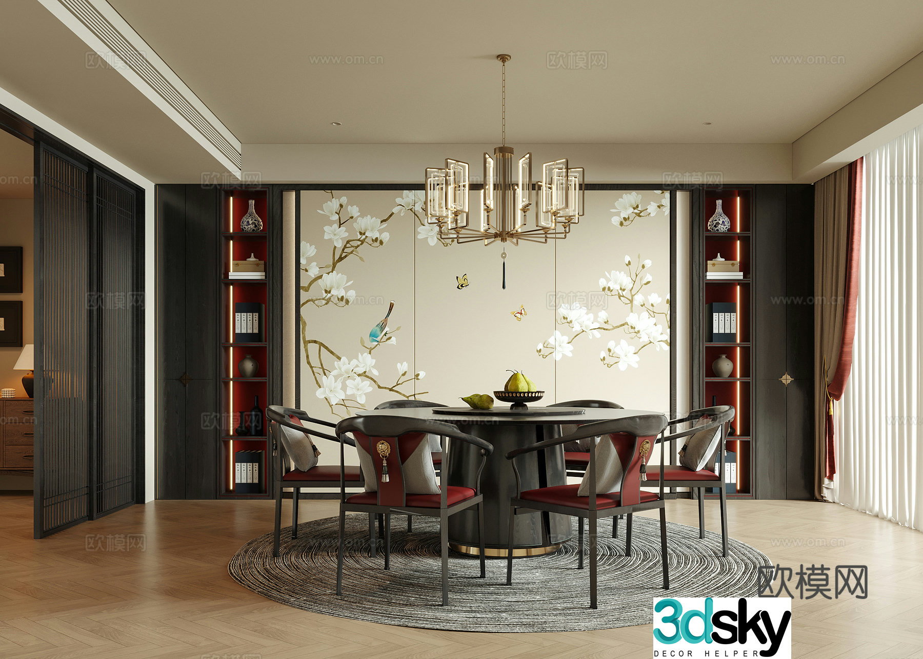 New Chinese restaurant Dining table and chair Dining chair 3d model