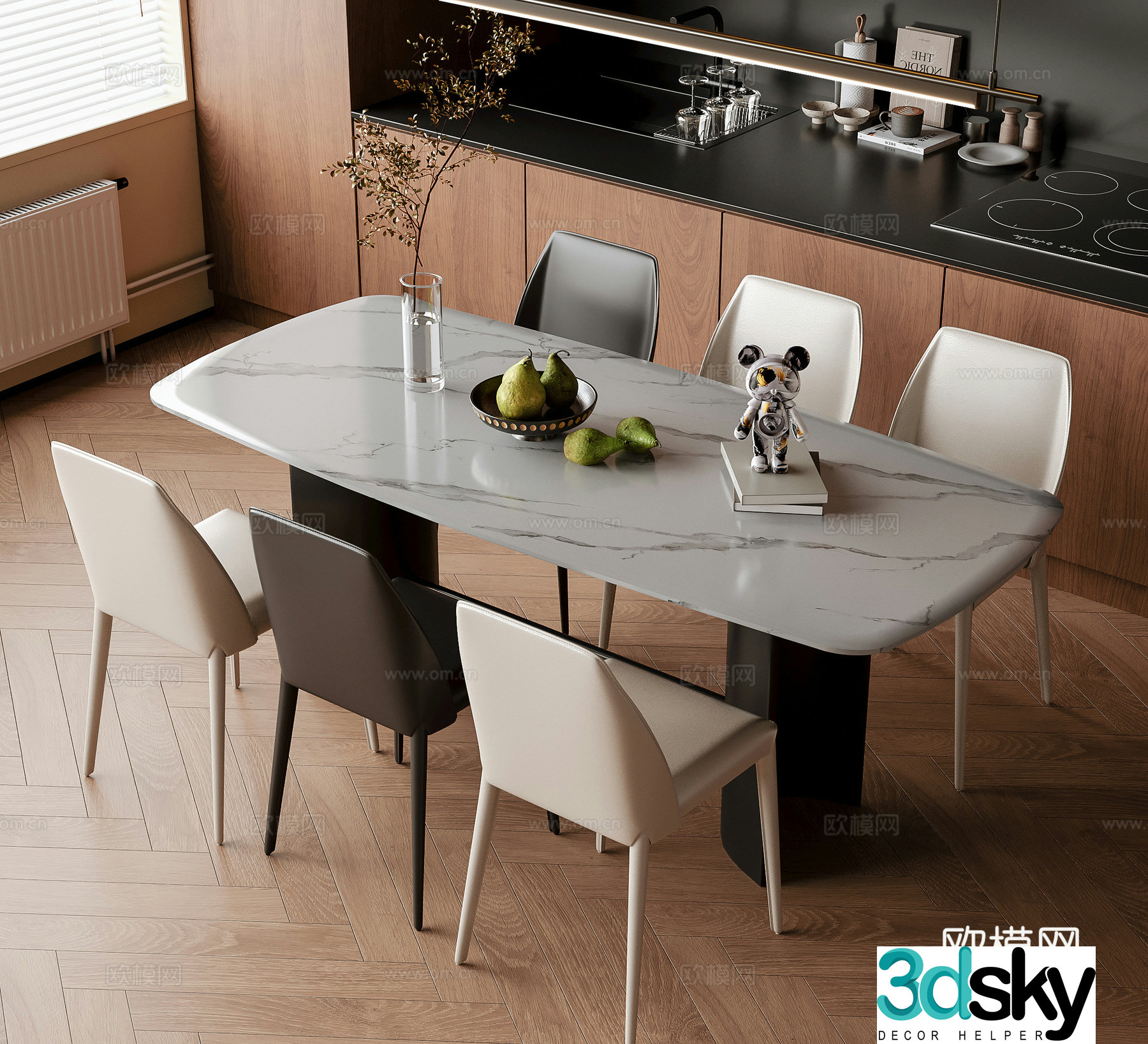 Modern dining table and chair dining chair single chair 3d model