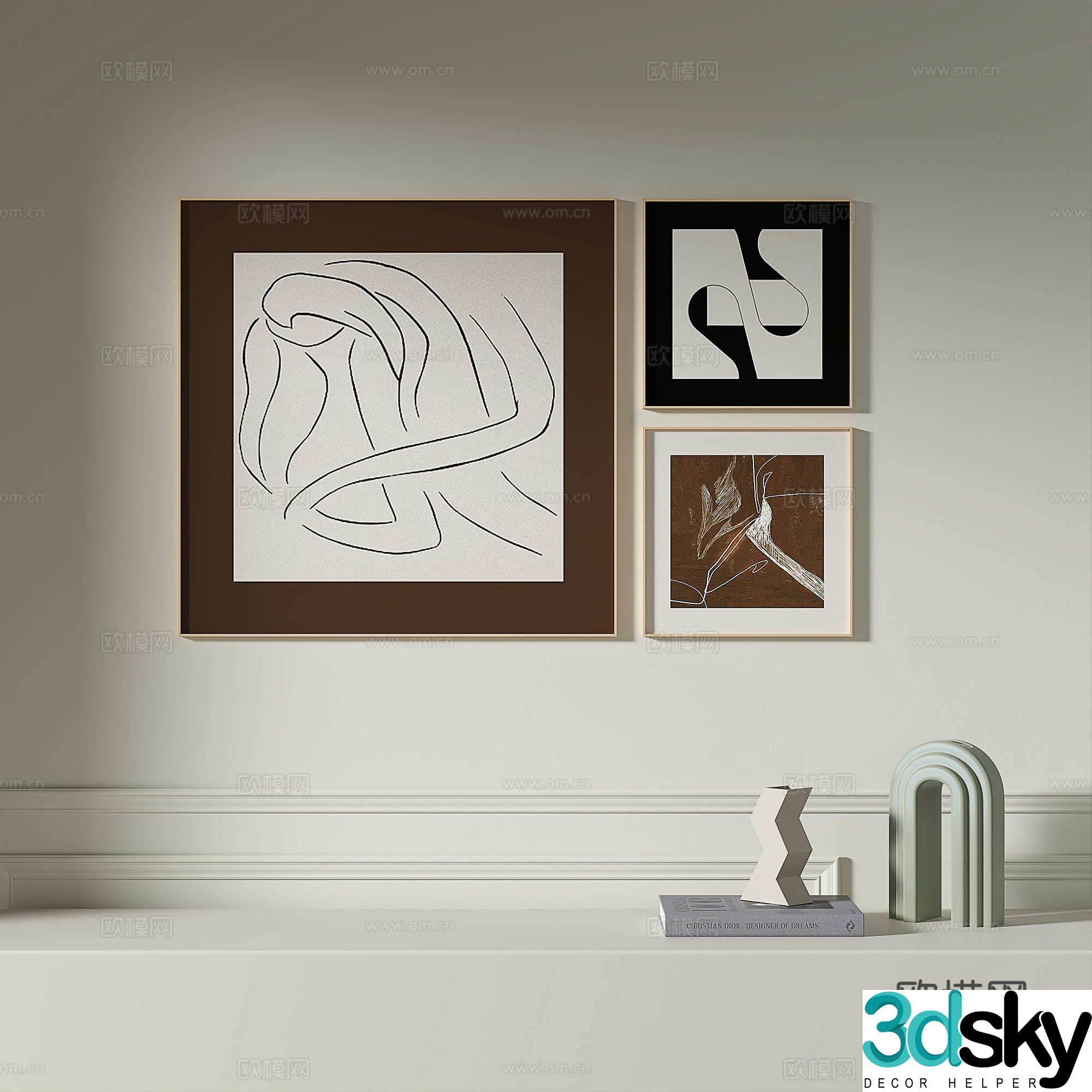 Modern retro medieval simple abstract light luxury decorative painting 3d model