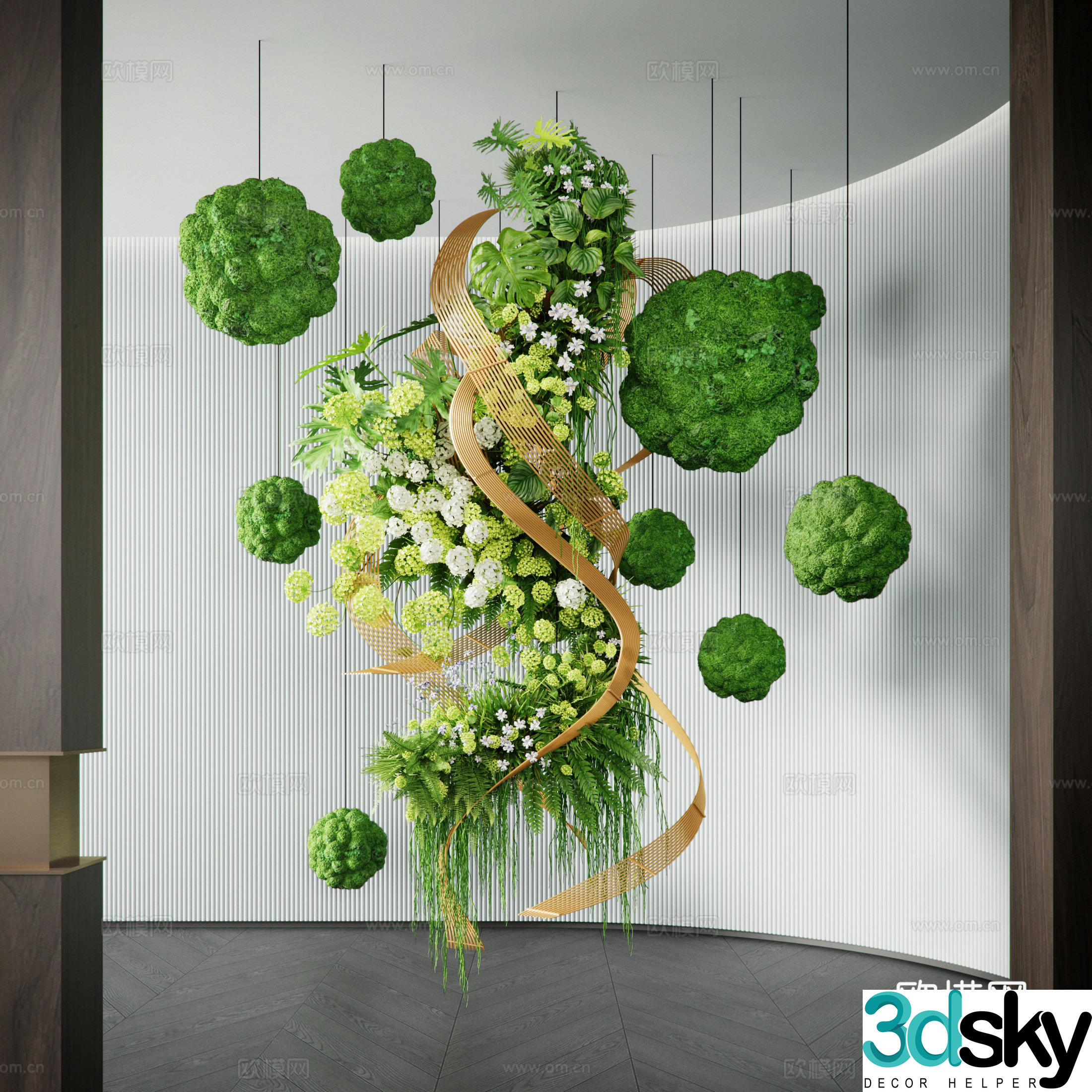 Modern indoor floral installation 3d model