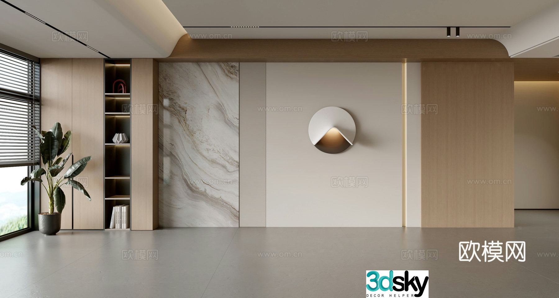 Modern simple sofa background wall modern ornament balcony cabinet living room cabinet wood veneer background wall 3d model