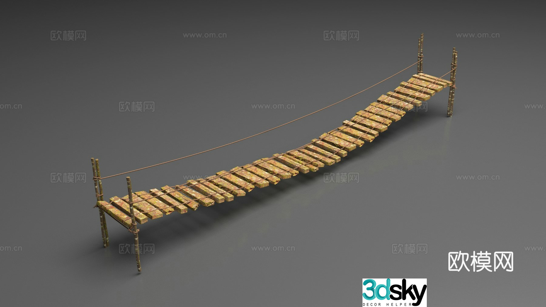 Mossy wooden suspension bridge 3d model