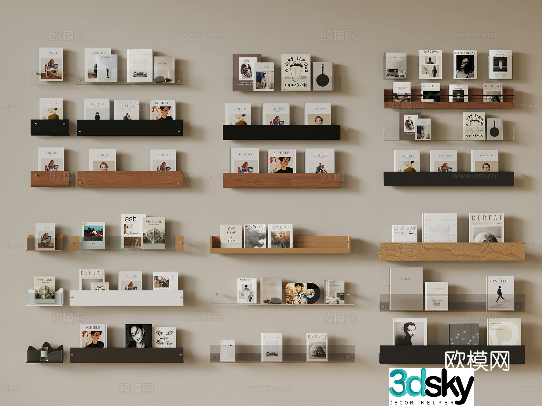 Modern bookshelf magazine shelf 3d model