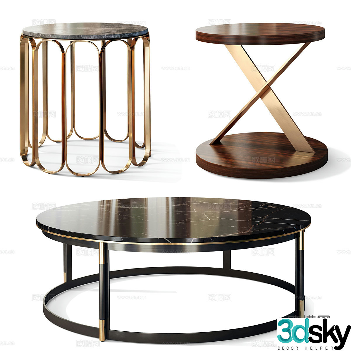 Modern light luxury tea table combination 3D model
