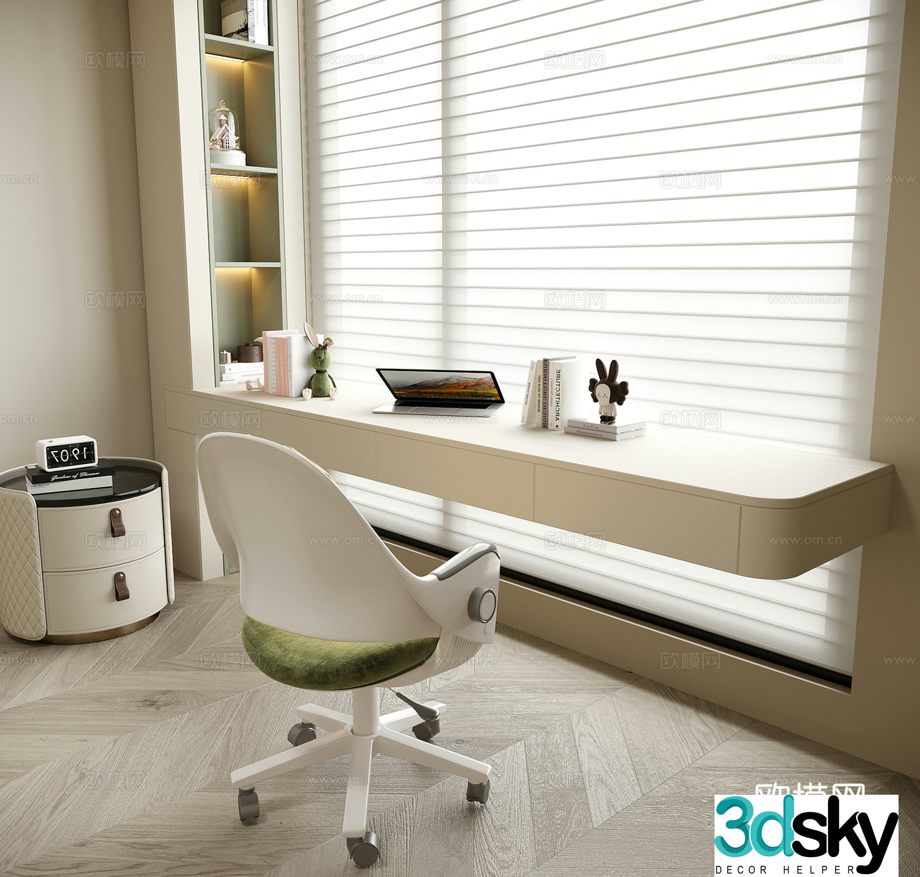 Modern desk and chair venetian blind 3d model