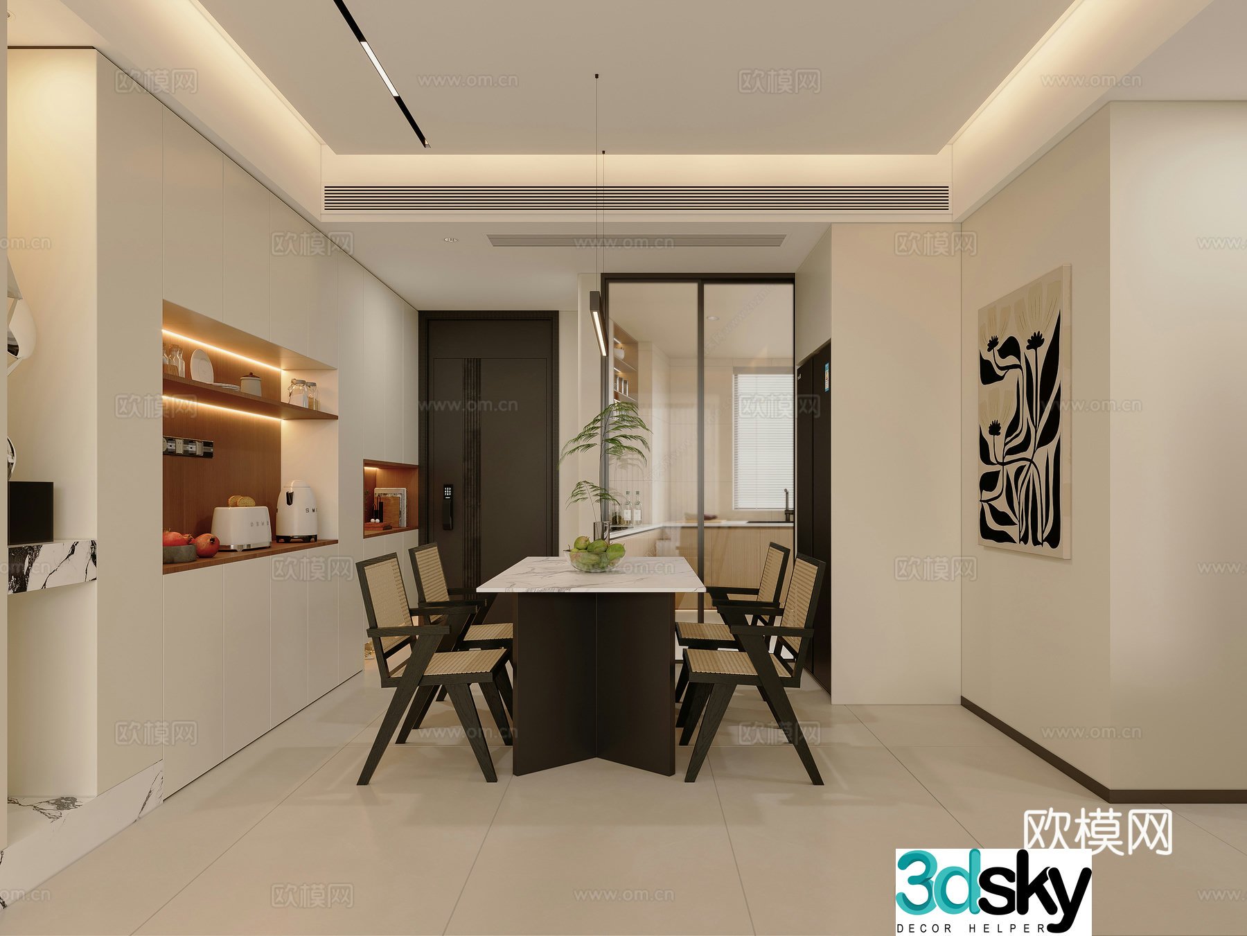 Modern restaurant Middle style restaurant Cream style restaurant Living restaurant Wine cabinet Dining table Simple 3D model