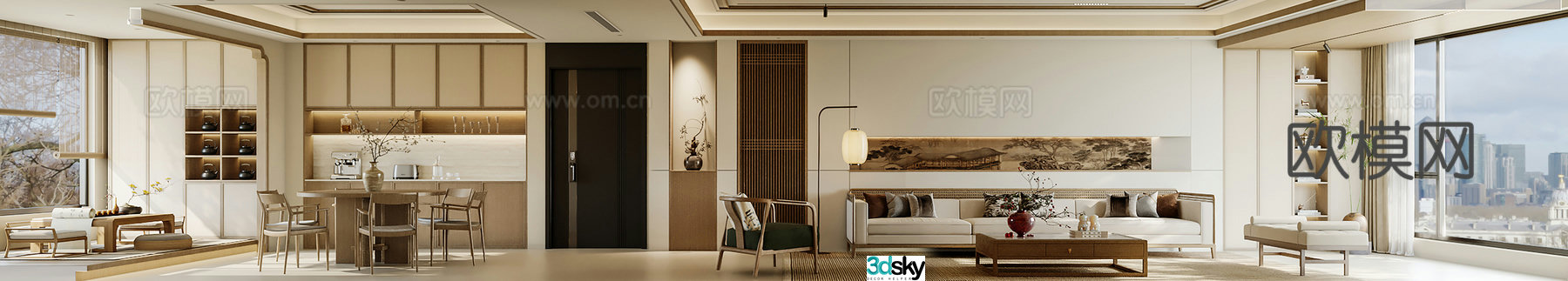 Song style living restaurant Song style aesthetics New Chinese style living restaurant Zen 3D model