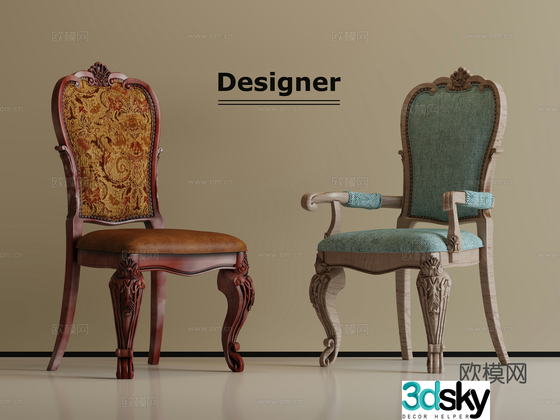 European single chair dining chair 3D model