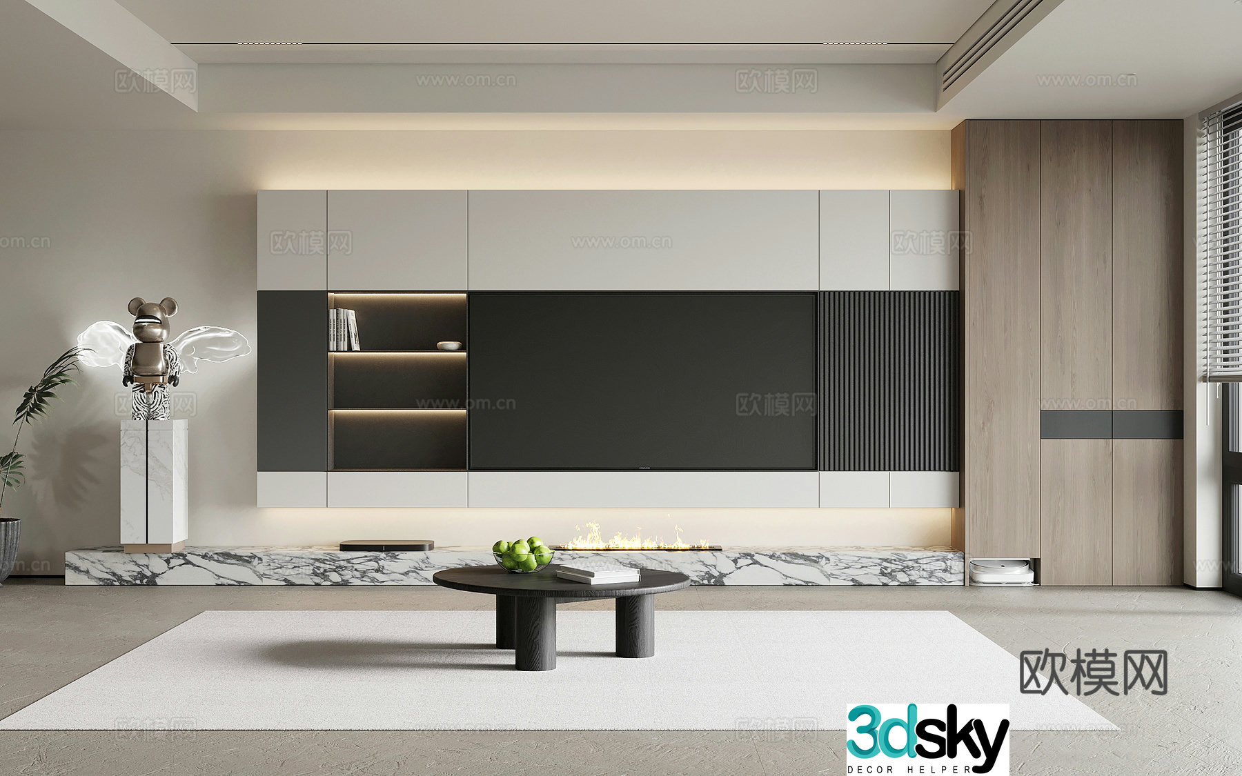 Living room Modern minimalist living room TV background wall TV cabinet sculpture decorative ornaments 3d model