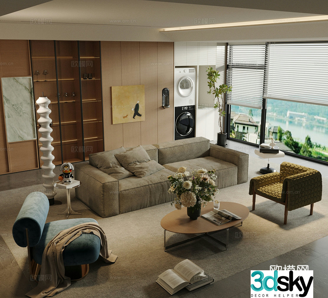 Retro home living room log style living room medieval style living room sofa coffee table combination fabric sofa 3D model