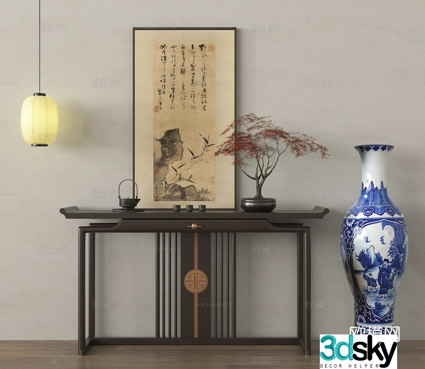 End view case End view platform Blue and white porcelain vase Flower art Ink painting Lantern 3d model 3d model