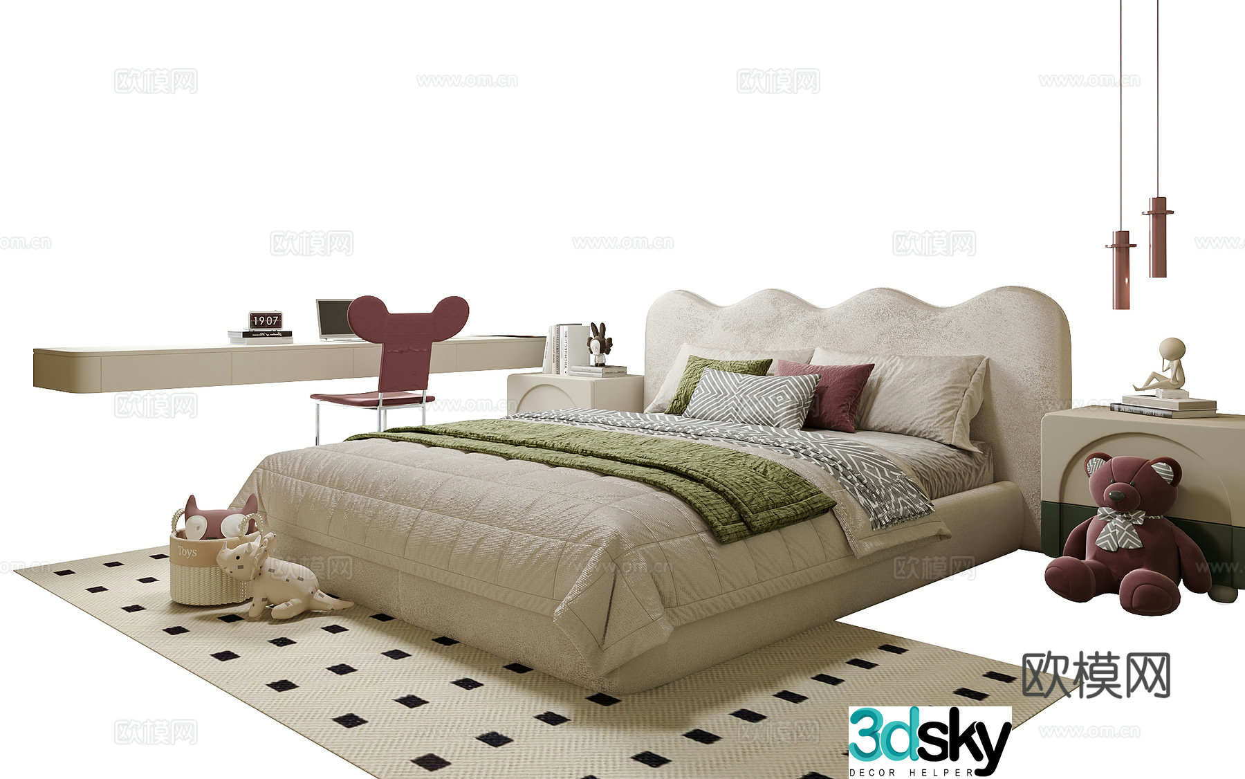 Modern children’s bed desk chair 3d model