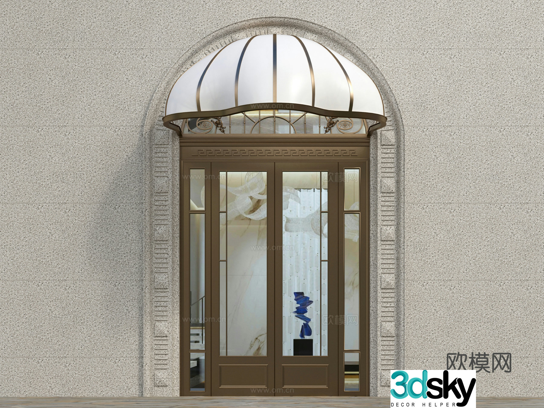 European style villa door copper door glass door awning awning 3d model